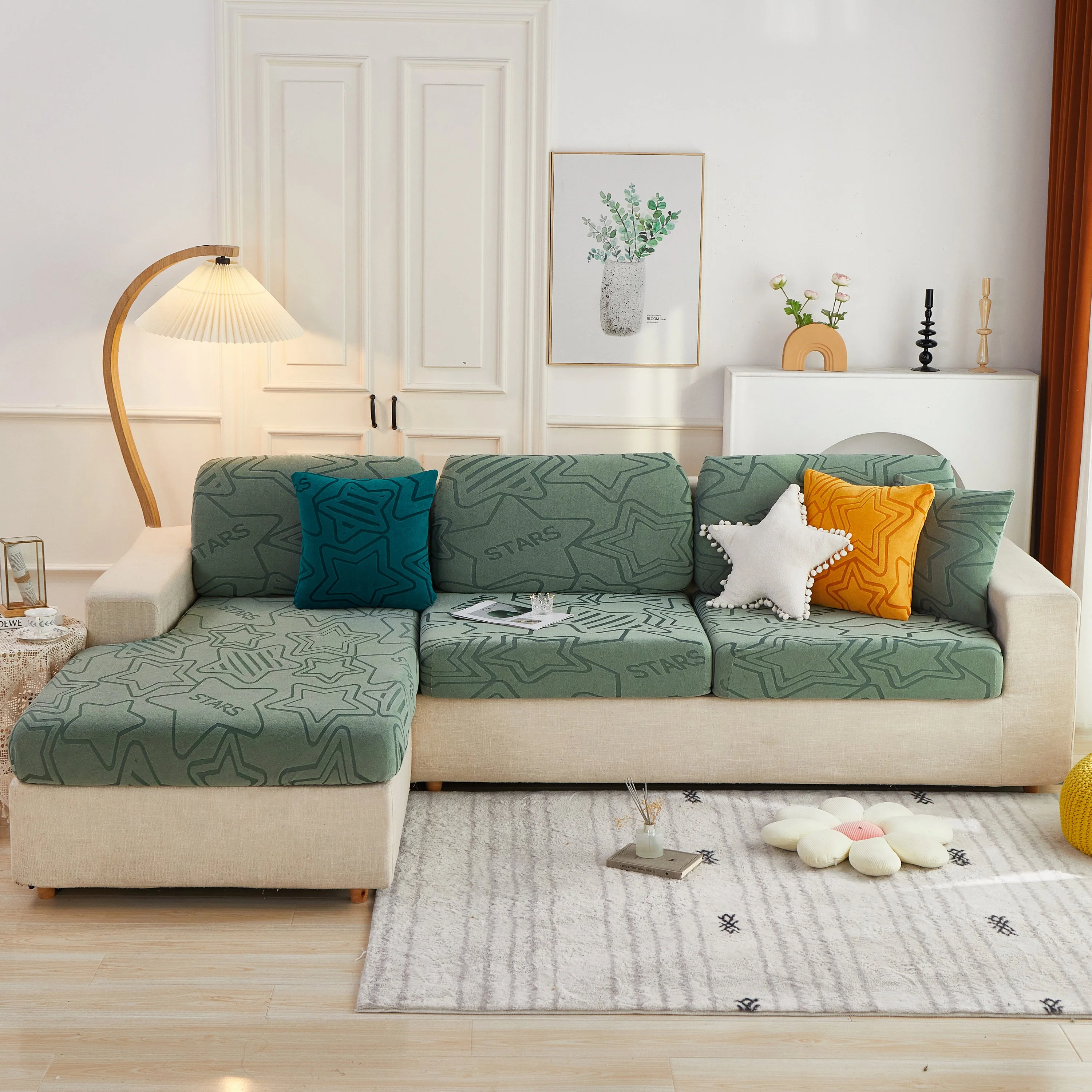 Starry Sky Jacquard Fleece Stretchable Non-Slip Cushion Covers Furniture Covers for L-Shaped Couch - Image 72