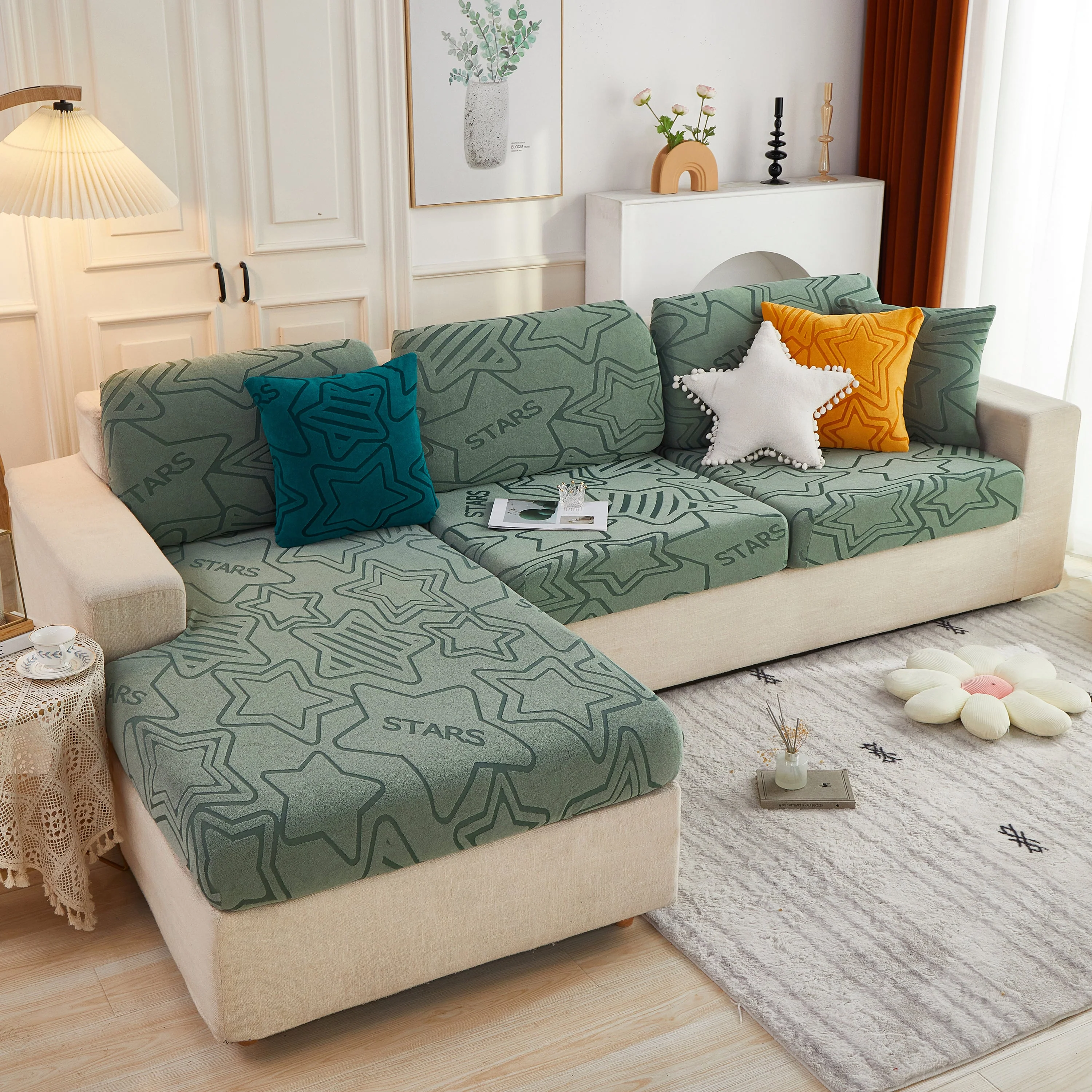 Starry Sky Jacquard Fleece Stretchable Non-Slip Cushion Covers Furniture Covers for L-Shaped Couch - Image 73
