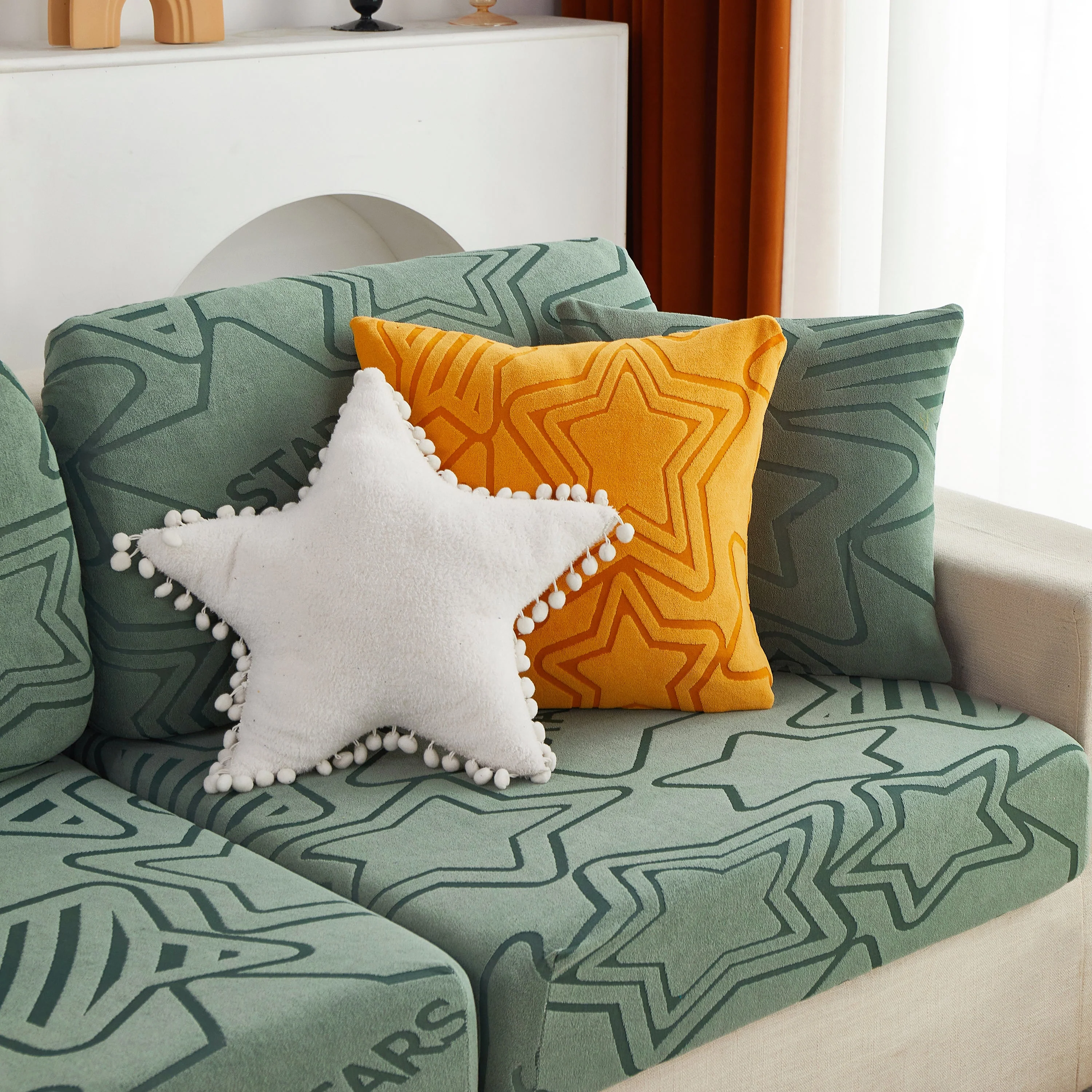 Starry Sky Jacquard Fleece Stretchable Non-Slip Cushion Covers Furniture Covers for L-Shaped Couch - Image 75
