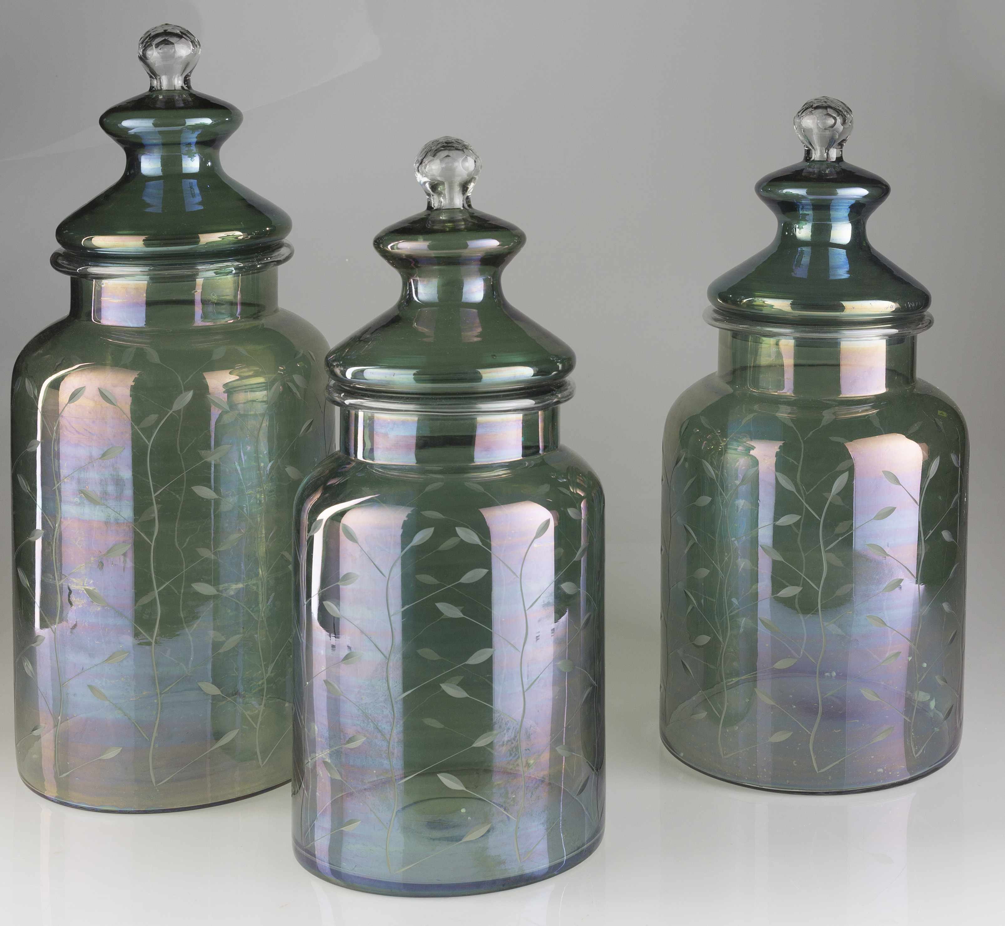 Stewartville Green Etched Glass Jar - Image 2