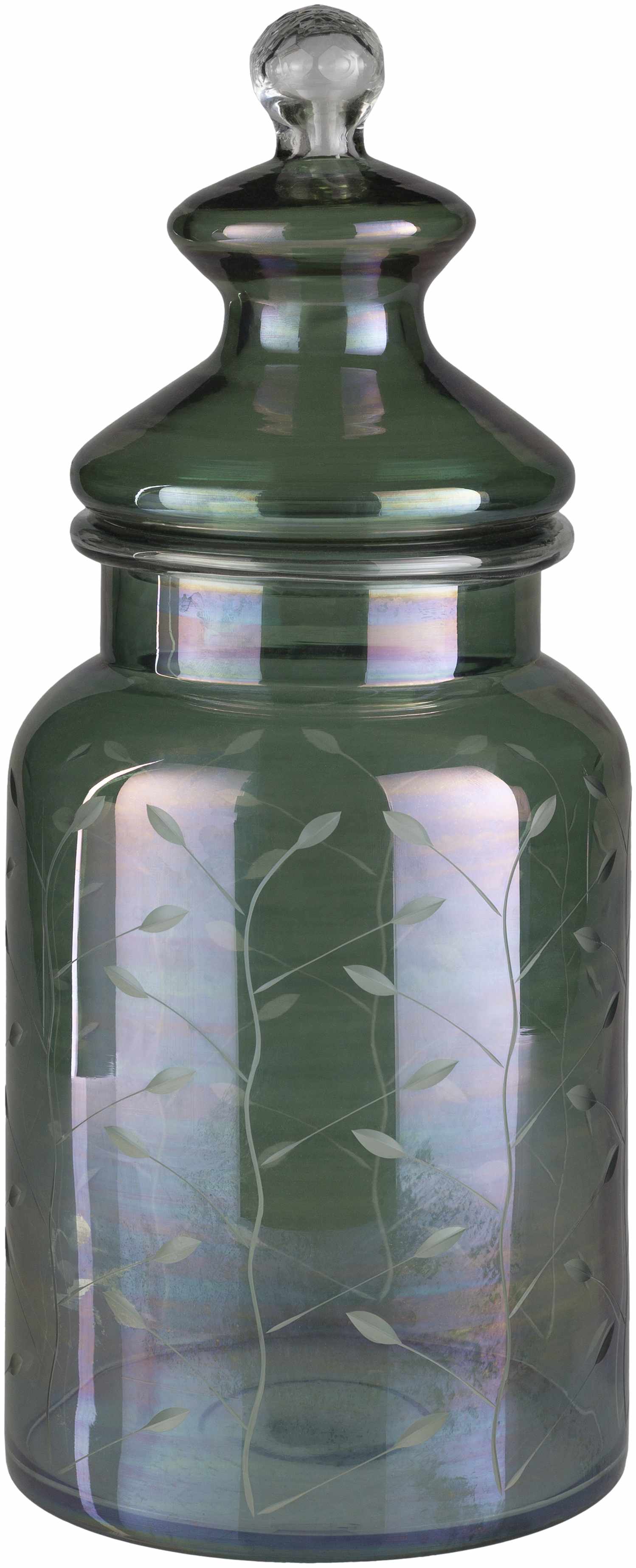 Stewartville Green Etched Glass Jar - Image 6