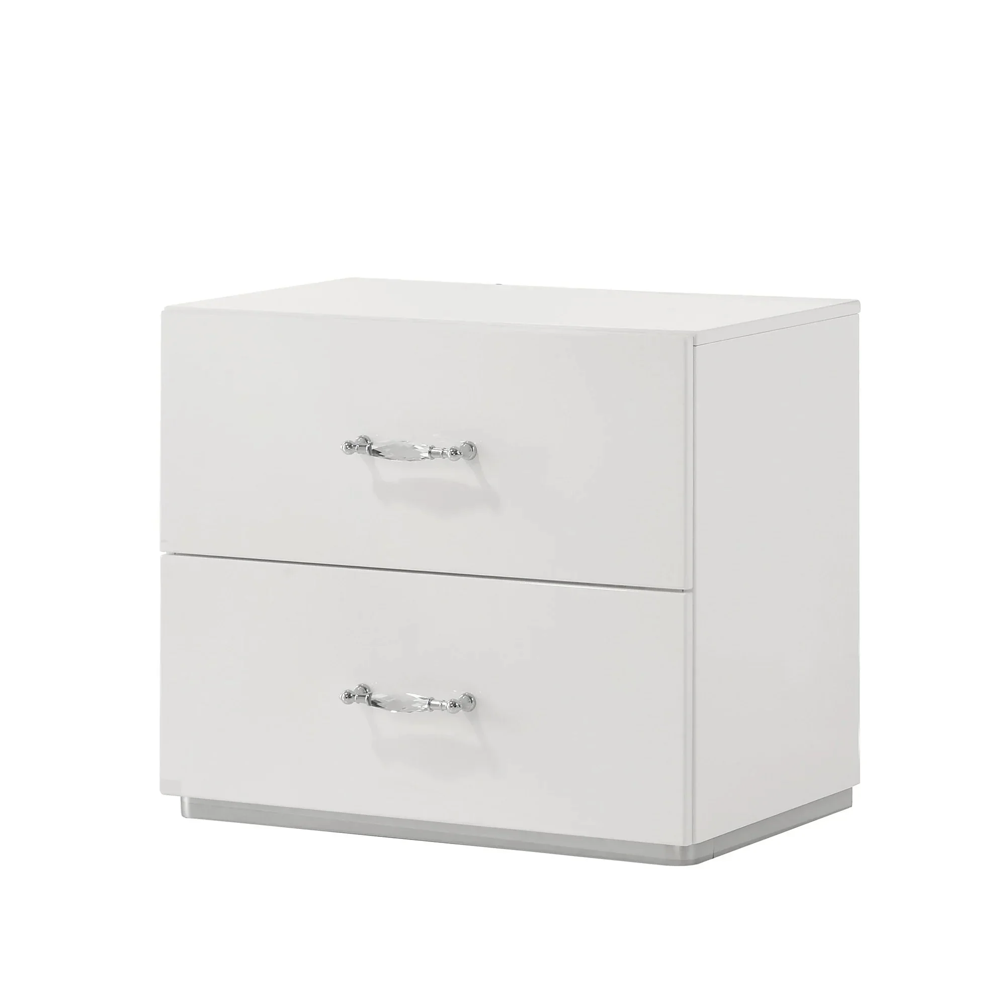 Stoholm Modern White Nightstand with 2-Drawer and Chrome Handles - Image 2