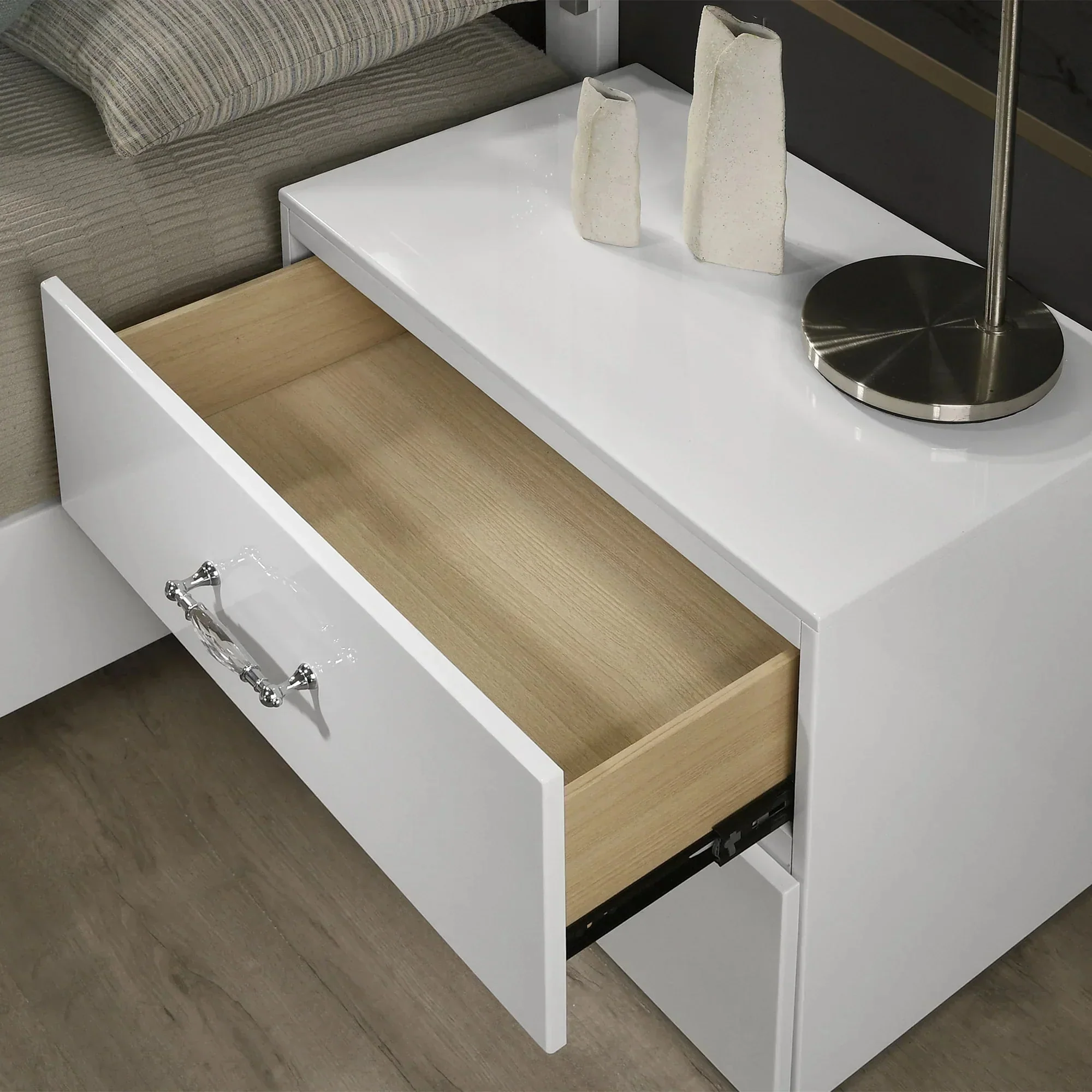 Stoholm Modern White Nightstand with 2-Drawer and Chrome Handles - Image 3