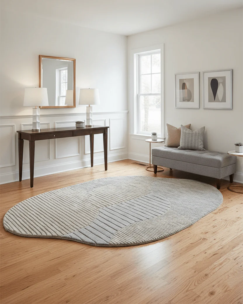 Stone Modern Ripple Beige And Gray Hand Tufted 5x7 Wool Rug - Image 2