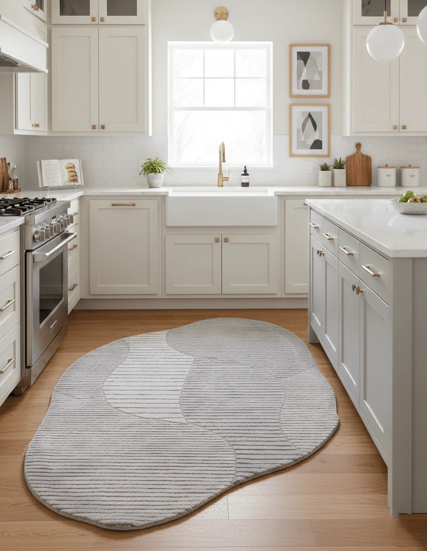 Stone Modern Ripple Lines Gray and Lilac Hand Tufted 5x7 Wool Rug - Image 2