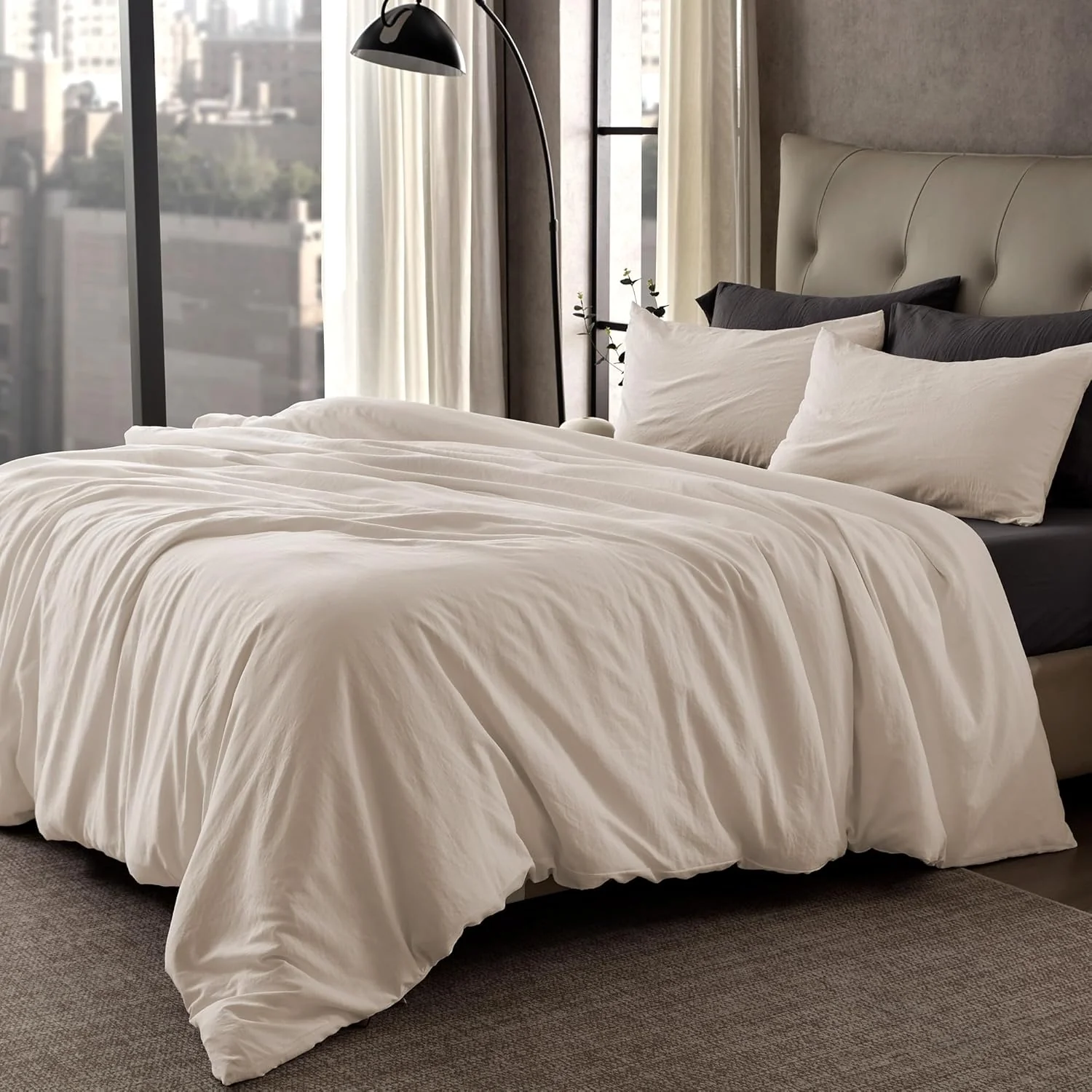Stone Washed Duvet Cover Set - Beige - Image 3