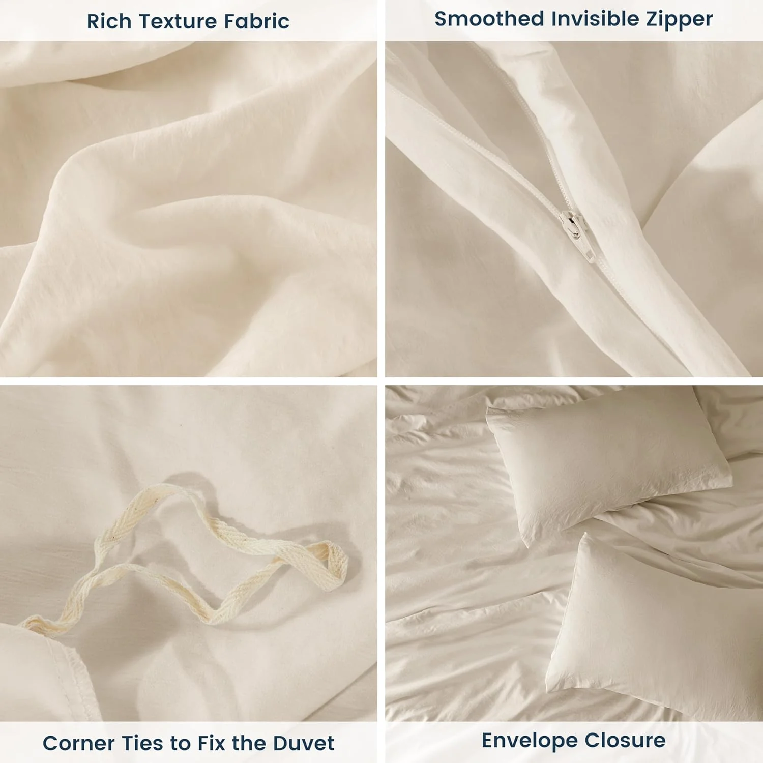 Stone Washed Duvet Cover Set - Beige - Image 6