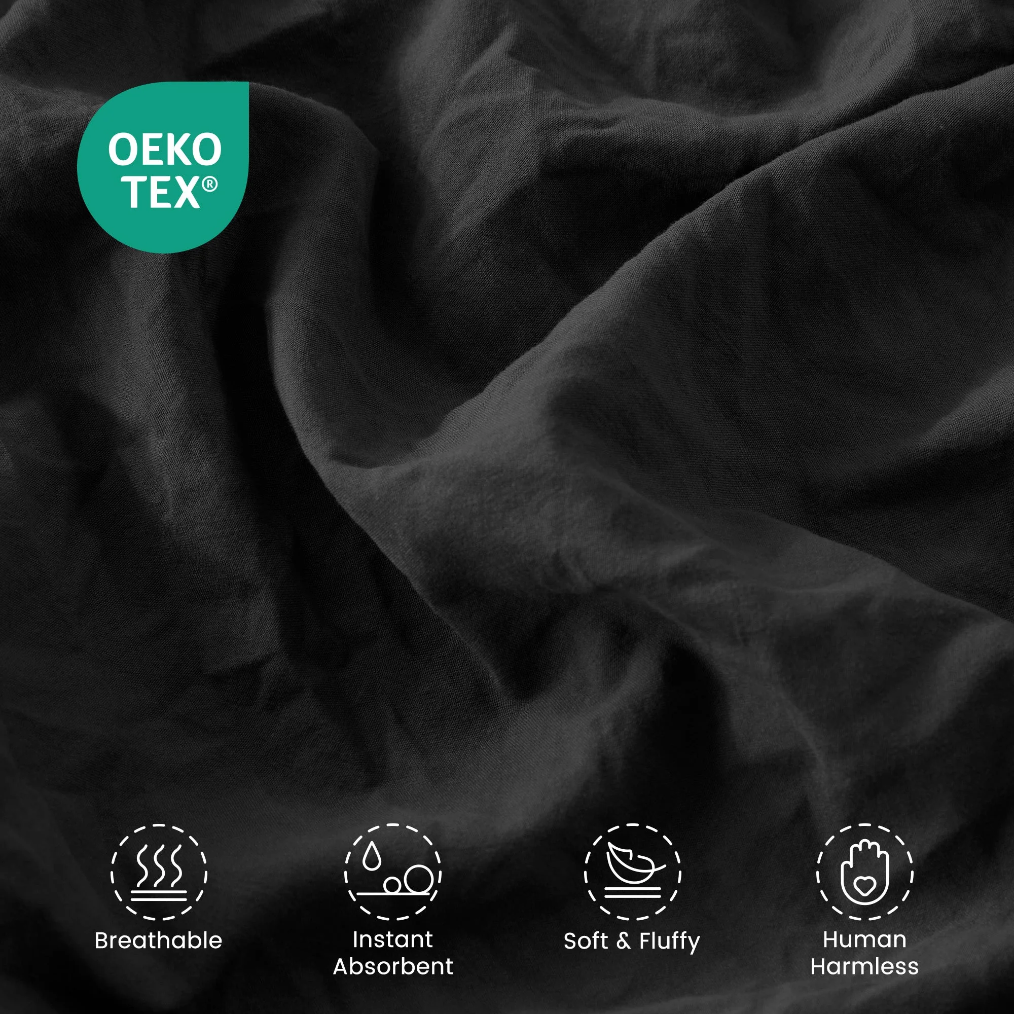 Stone Washed Duvet Cover Set - Black - Image 4