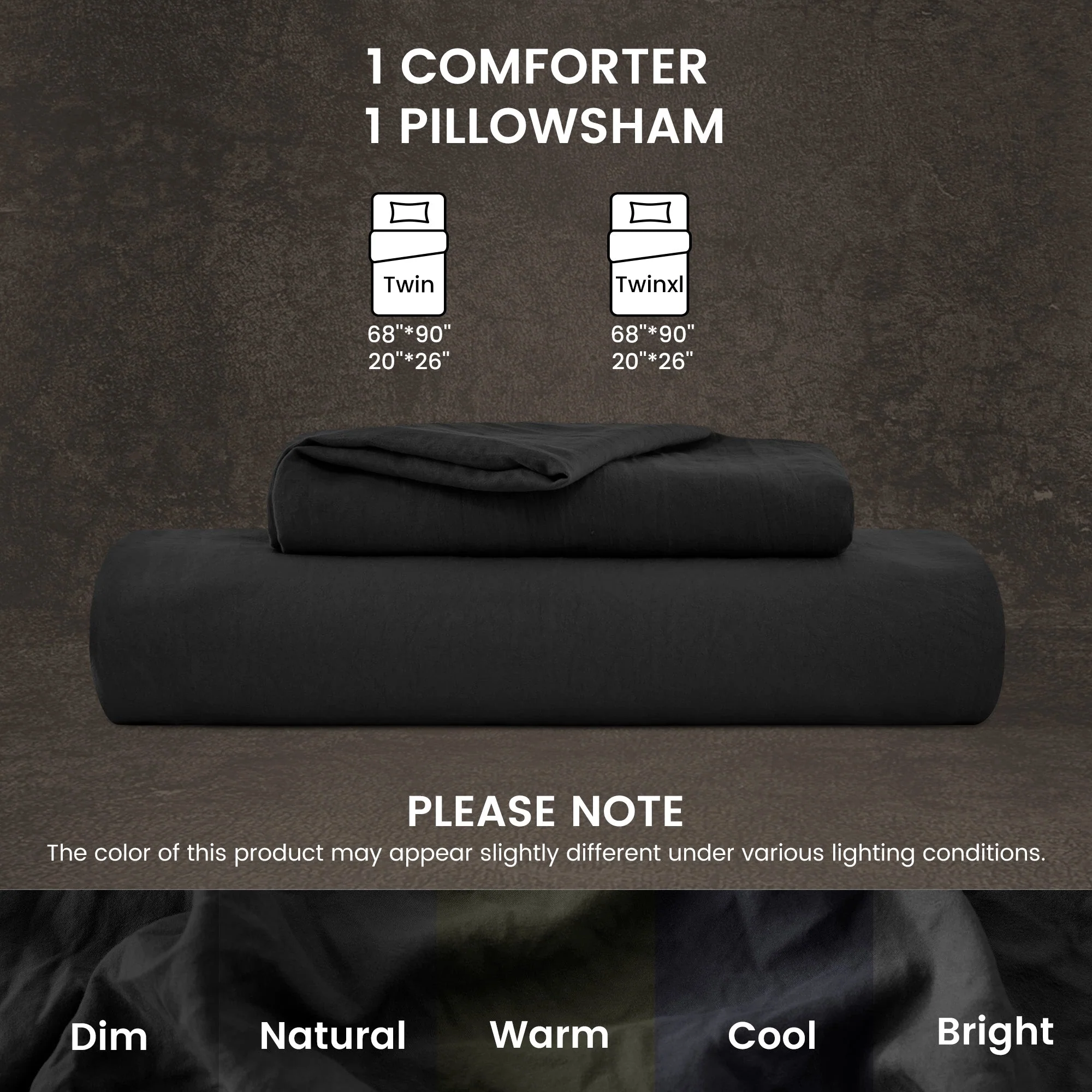 Stone Washed Duvet Cover Set - Black - Image 6