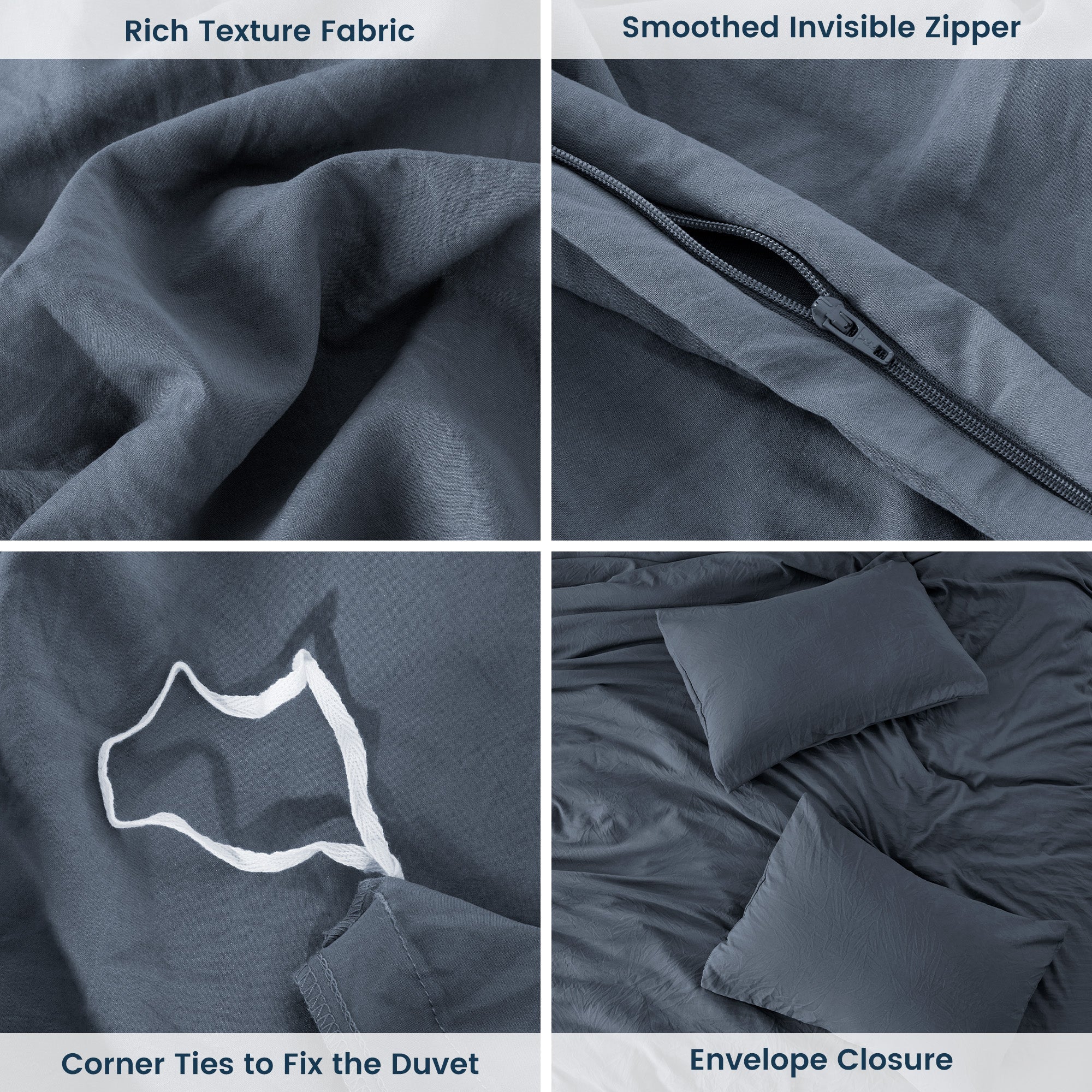 Stone Washed Duvet Cover Set - Flint Stone Blue - Image 2