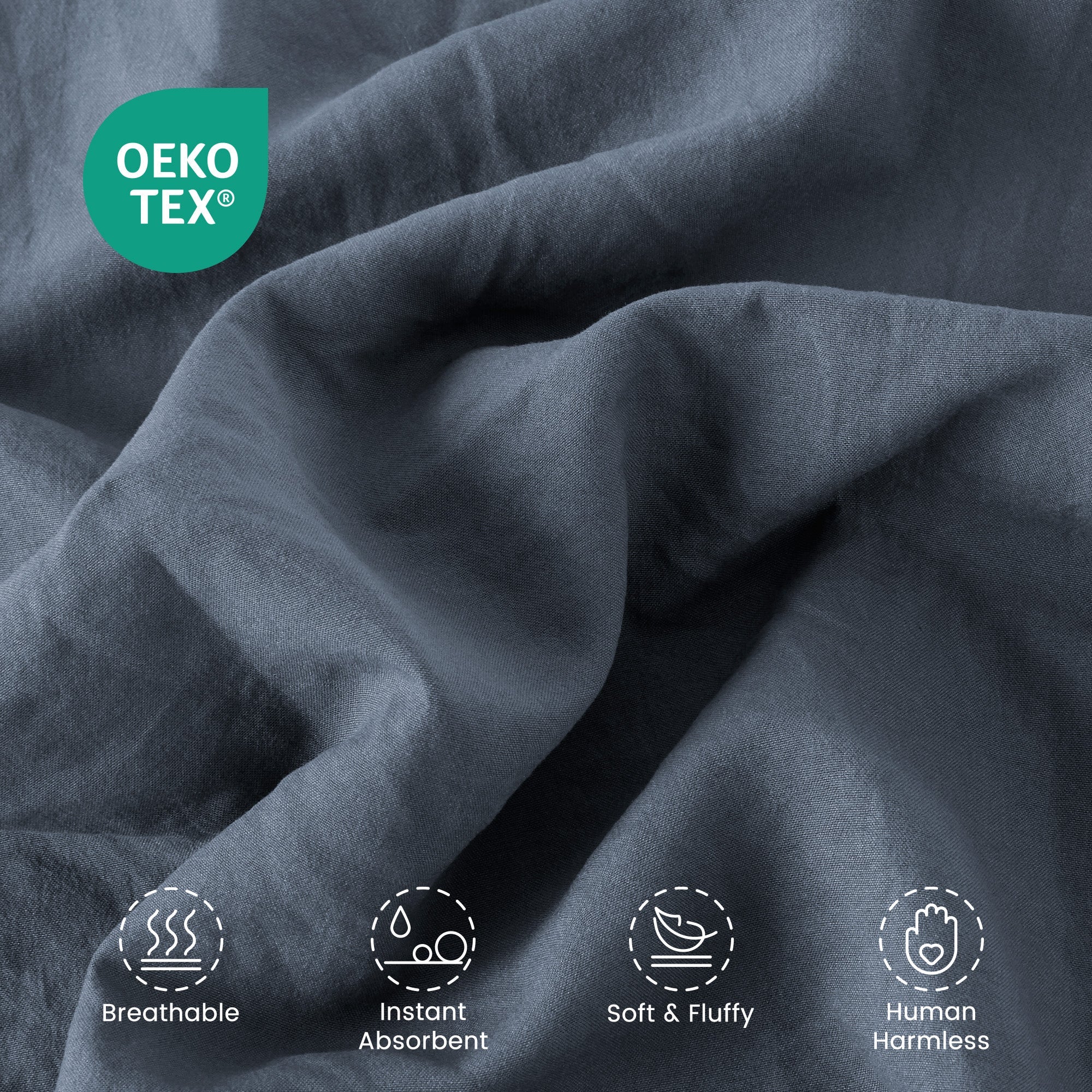 Stone Washed Duvet Cover Set - Flint Stone Blue - Image 3