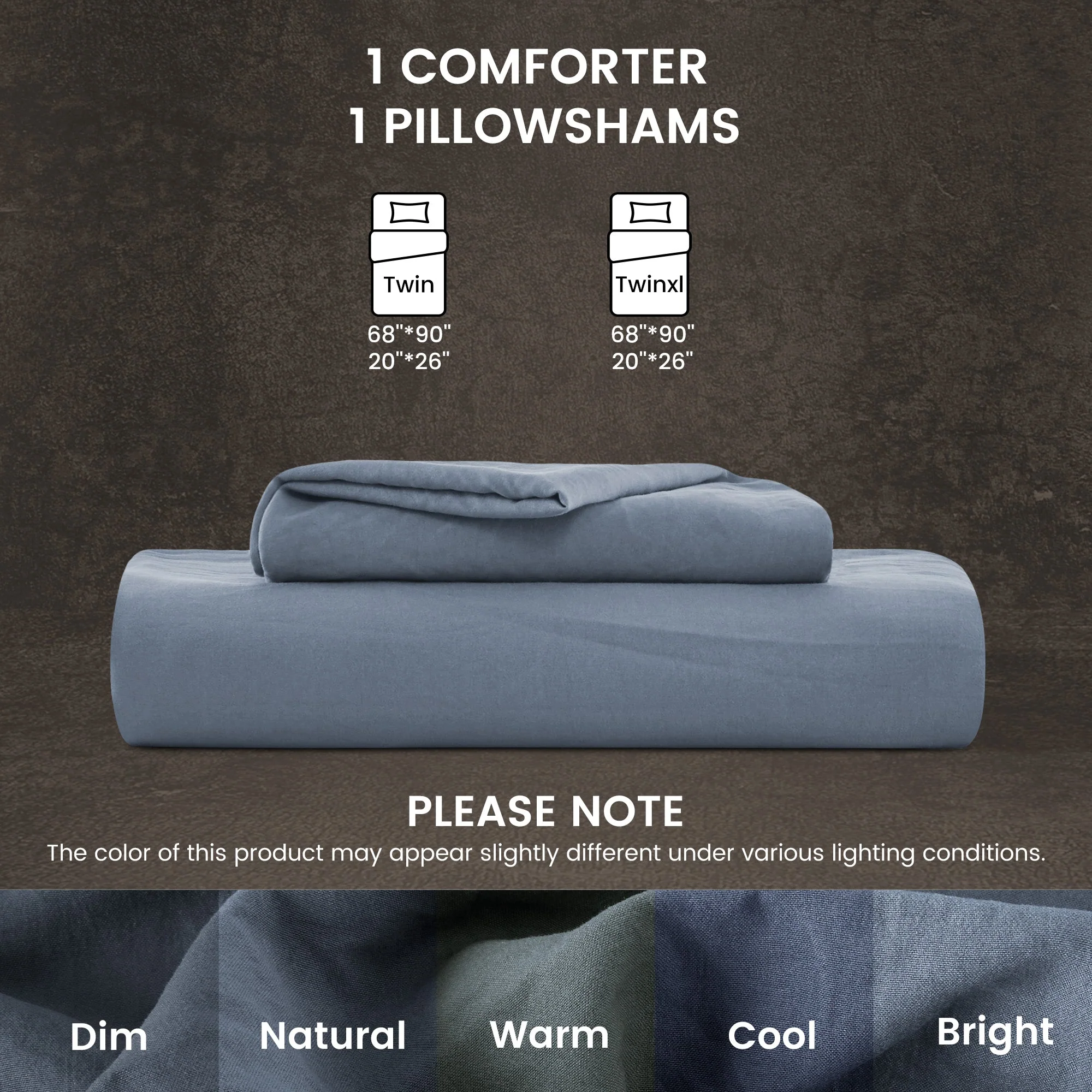 Stone Washed Duvet Cover Set - Flint Stone Blue - Image 4