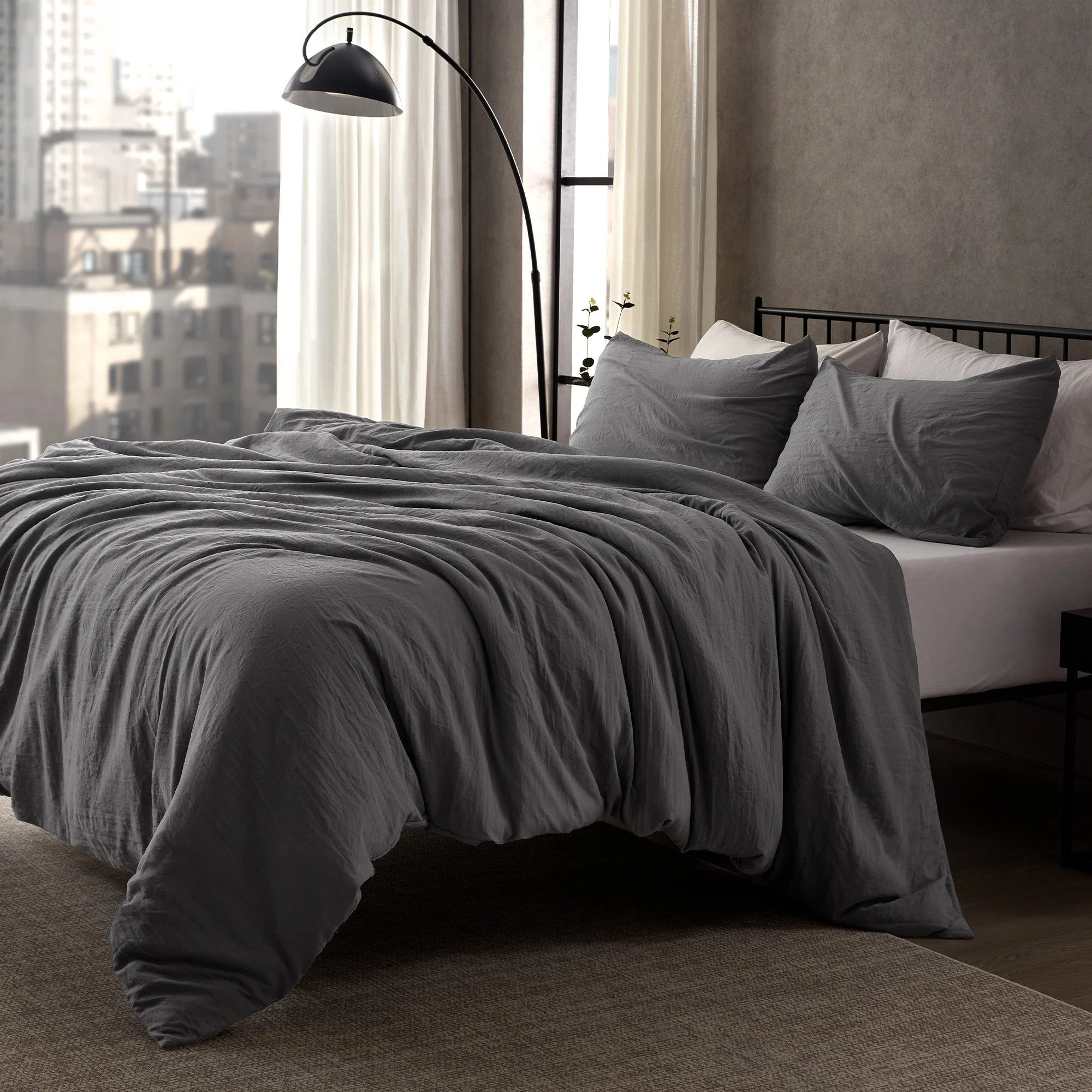 Stone Washed Duvet Cover Set - Gray - Image 2