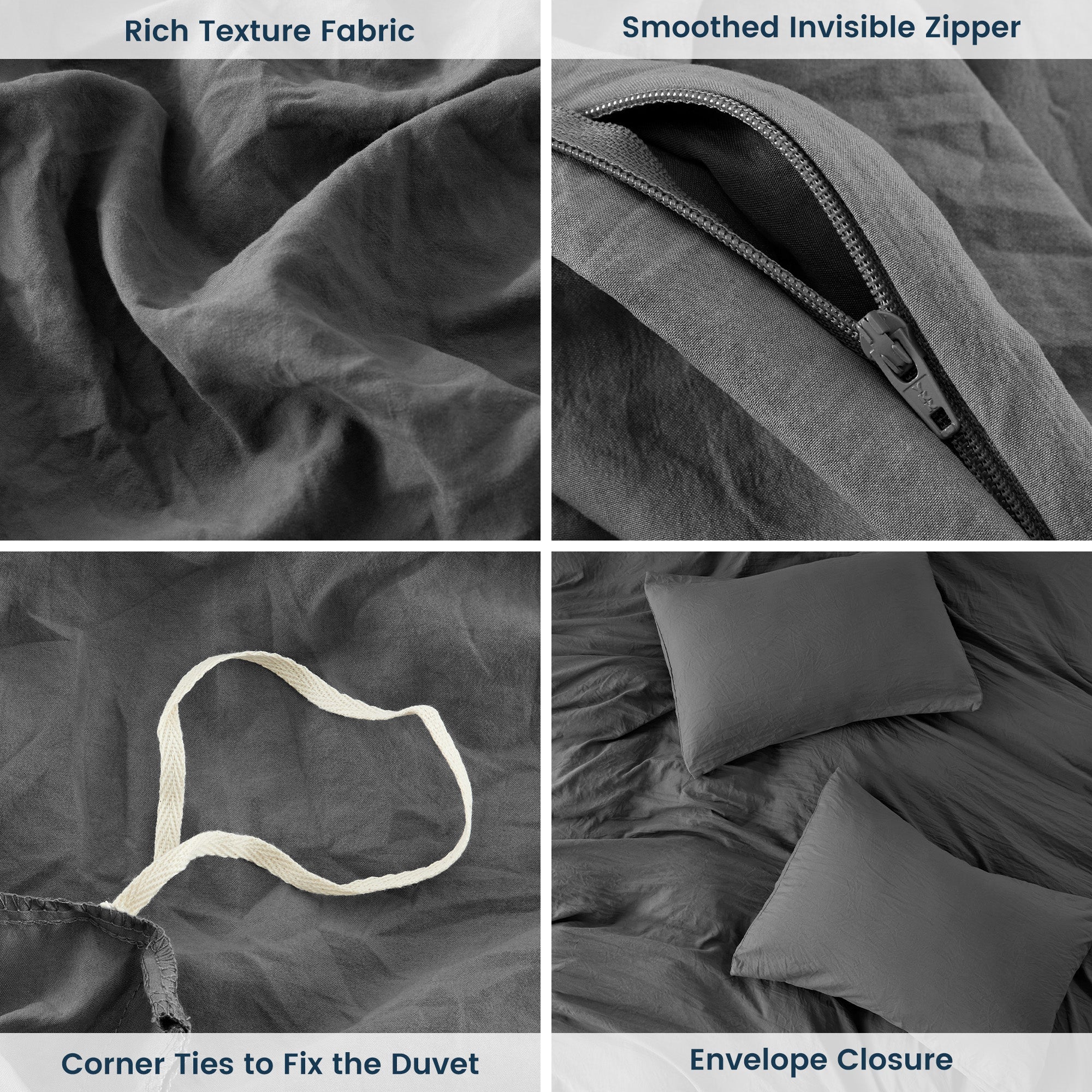Stone Washed Duvet Cover Set - Gray - Image 3