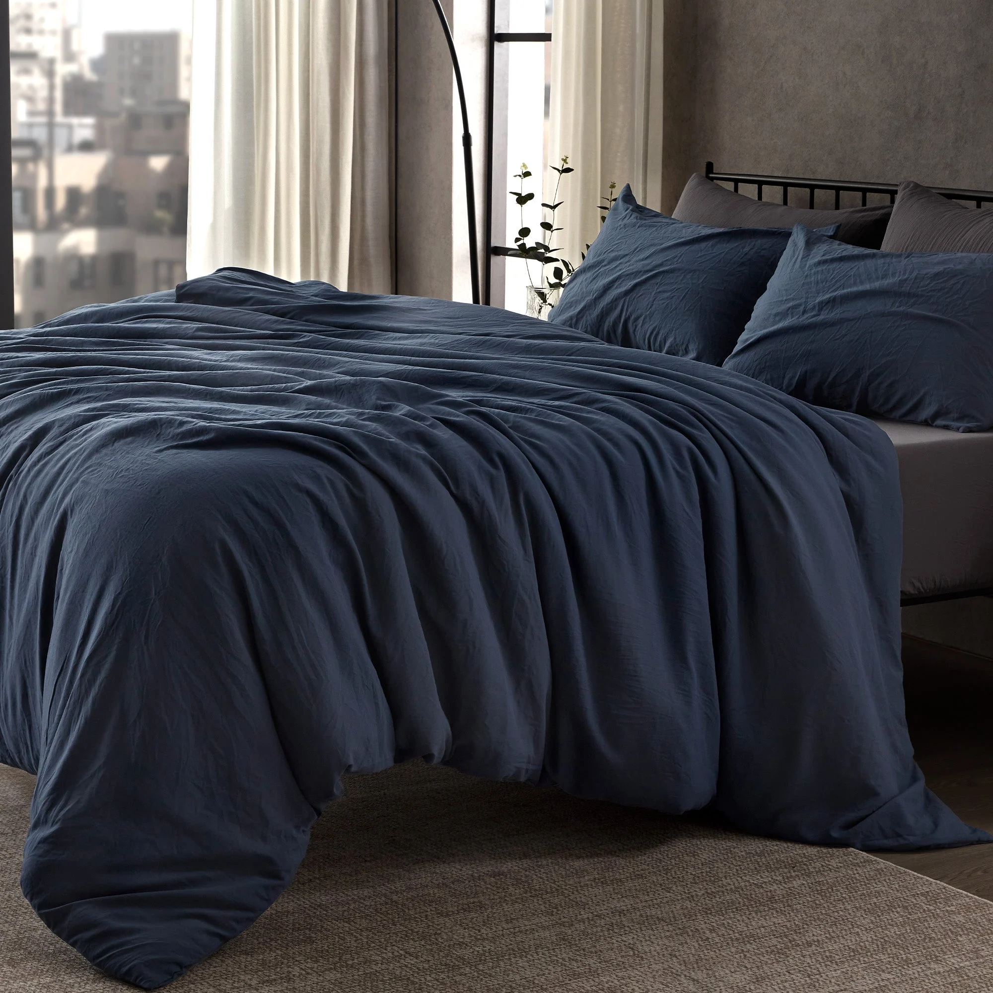 Stone Washed Duvet Cover Set - Navy - Image 2
