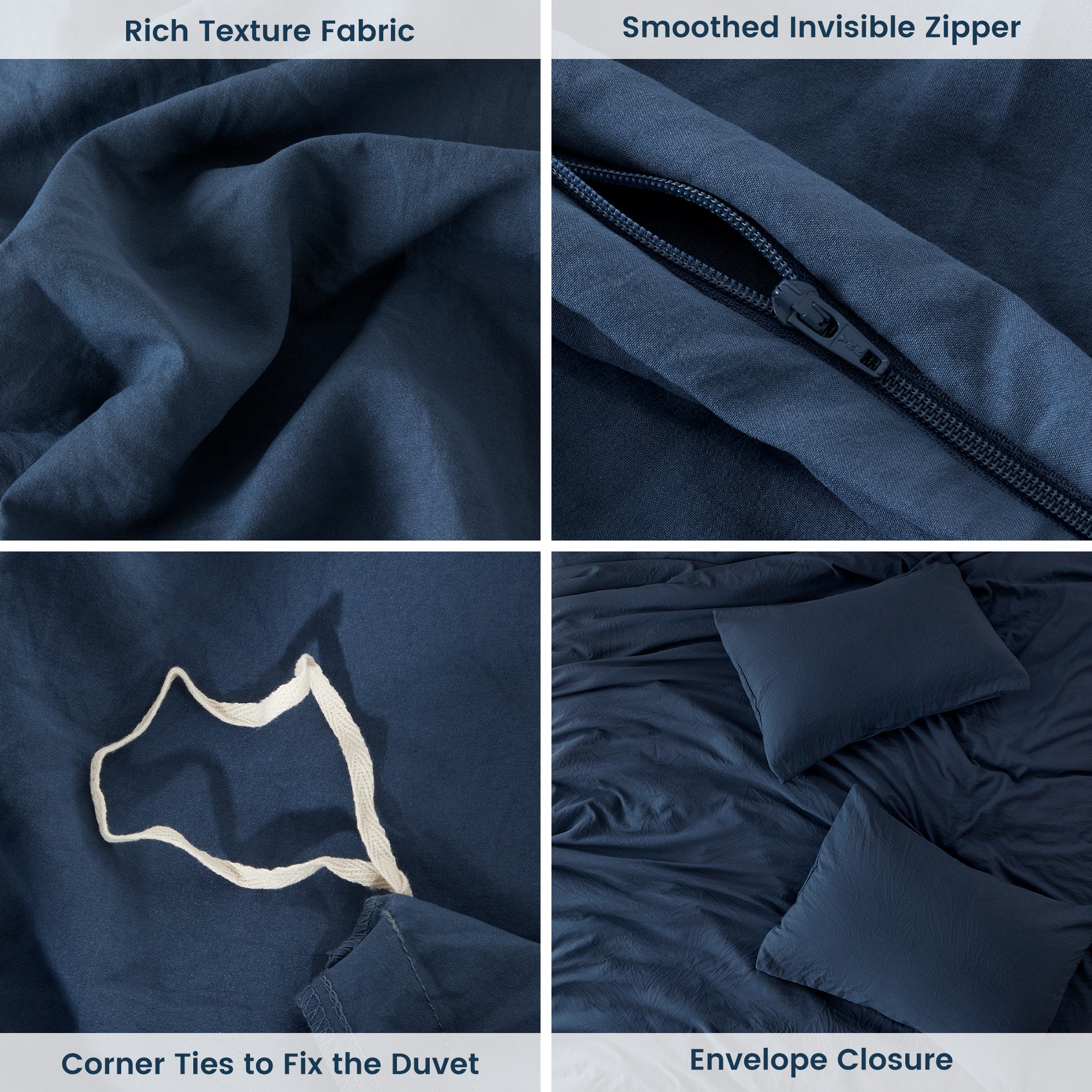 Stone Washed Duvet Cover Set - Navy - Image 3