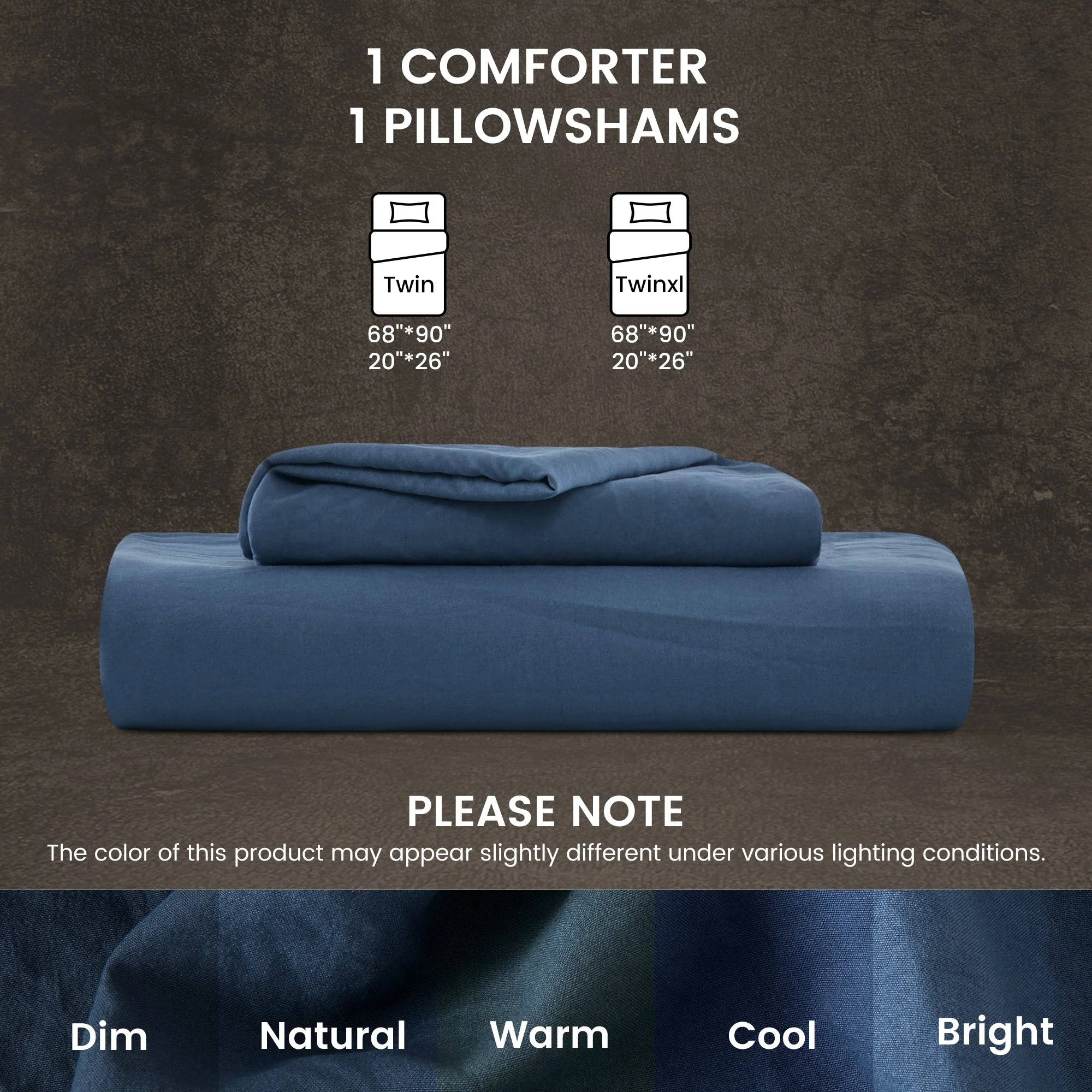 Stone Washed Duvet Cover Set - Navy - Image 5