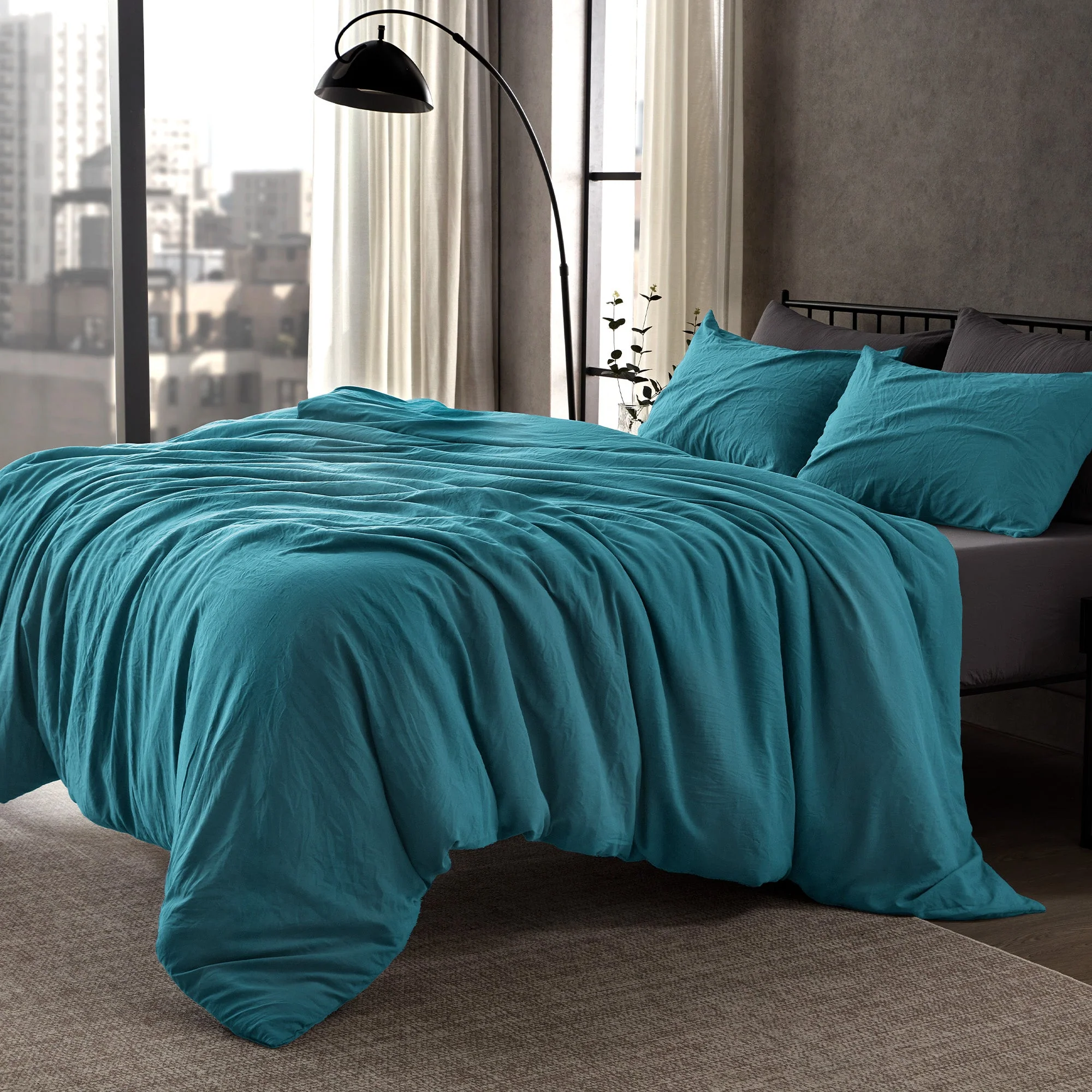 Stone Washed Duvet Cover Set - Teal - Image 2