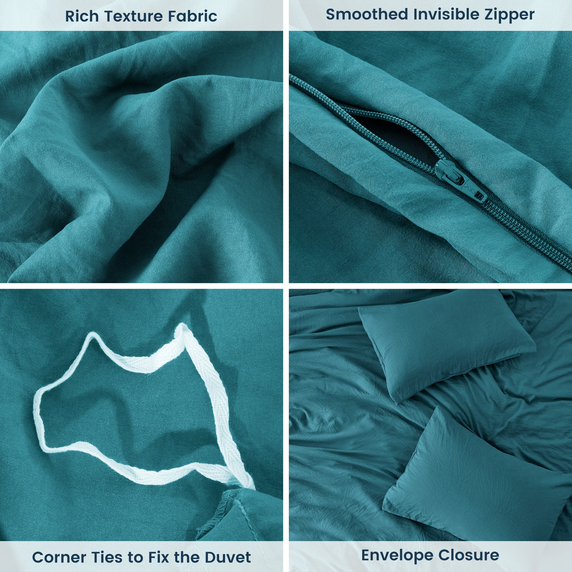 Stone Washed Duvet Cover Set - Teal - Image 3