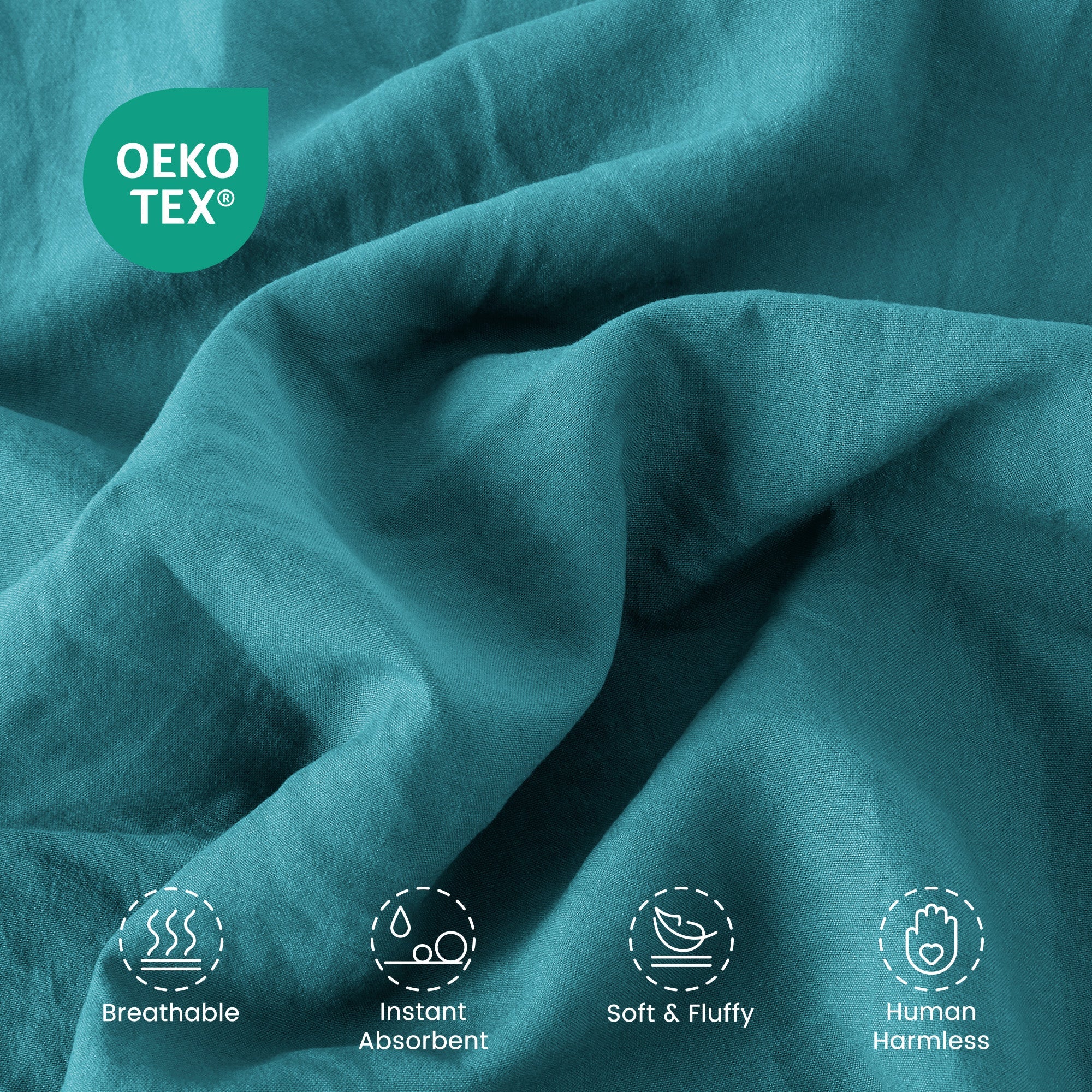Stone Washed Duvet Cover Set - Teal - Image 4