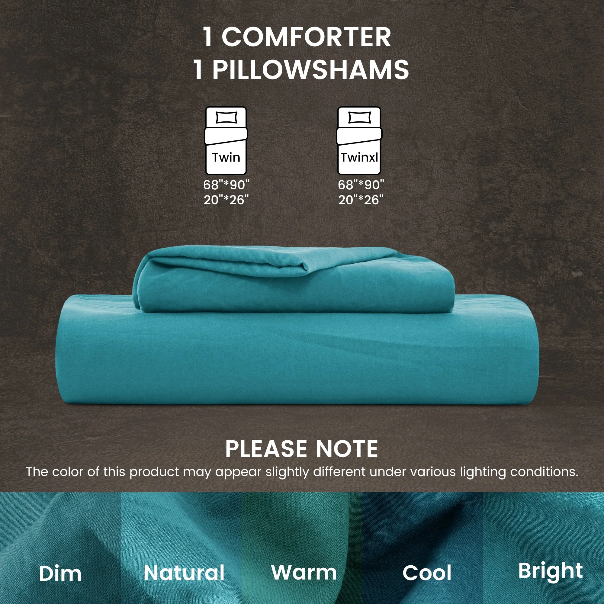 Stone Washed Duvet Cover Set - Teal - Image 6