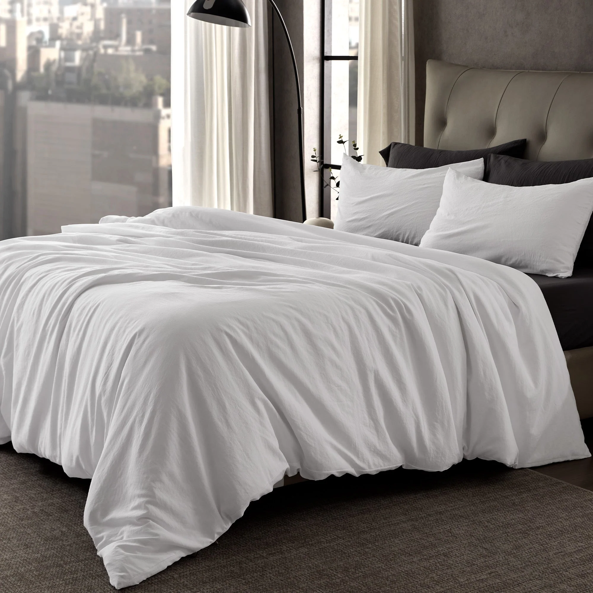 Stone Washed Duvet Cover Set - White - Image 2