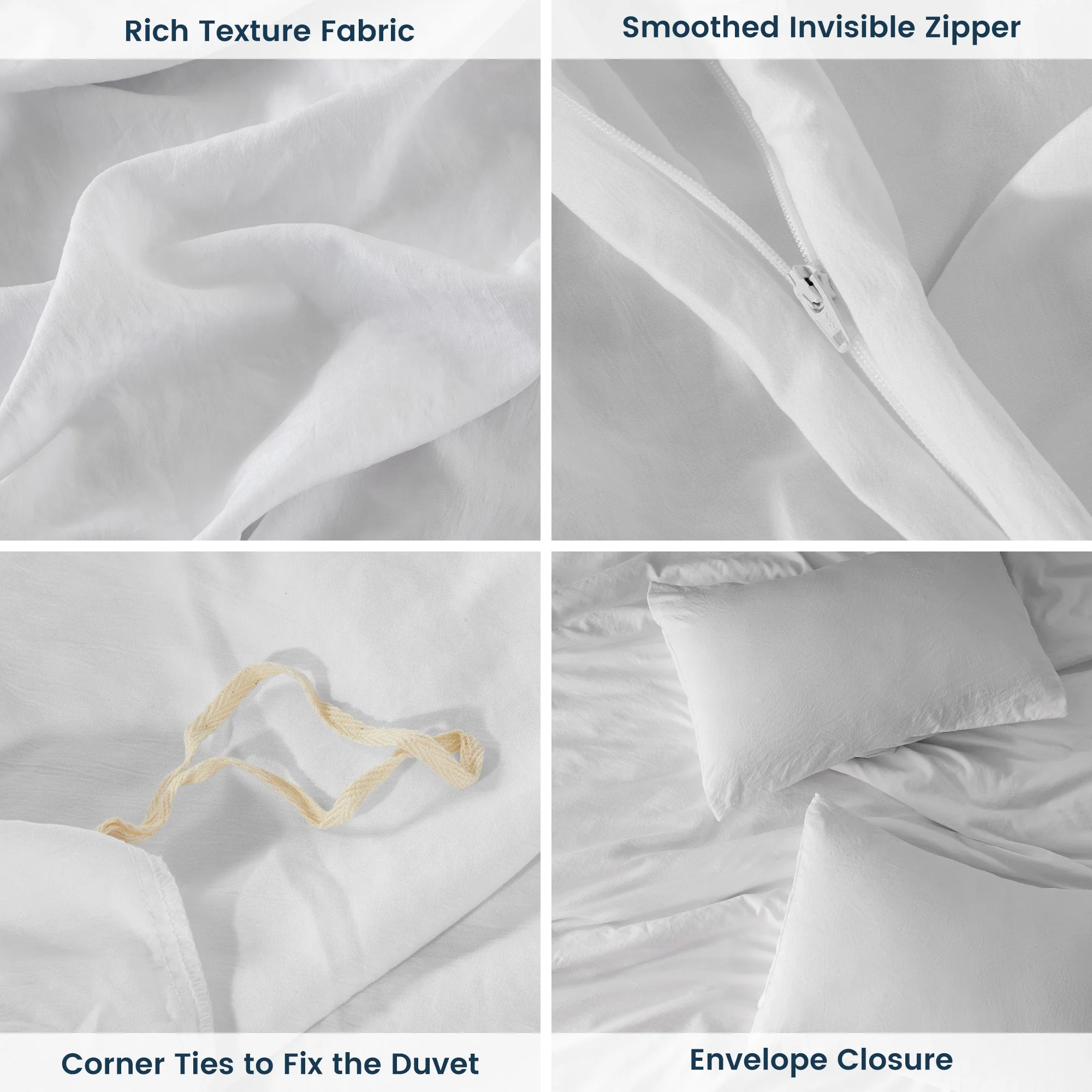 Stone Washed Duvet Cover Set - White - Image 4