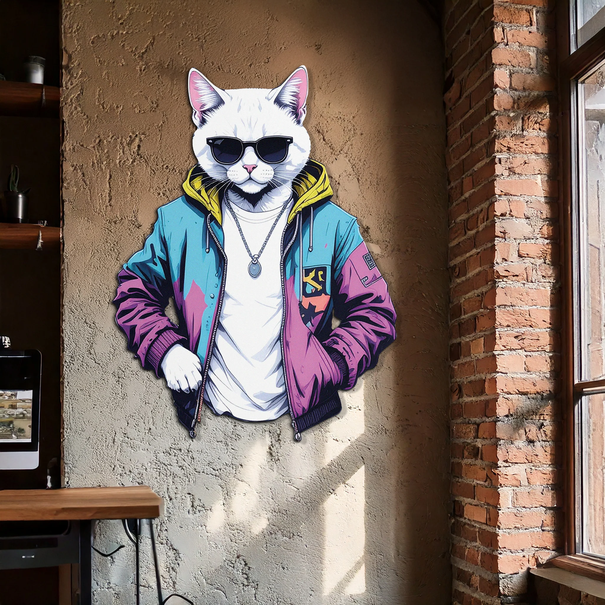 Street Style Cat Metal Wall Art – Cool Urban Decor-KAFUVM028 - Image 2