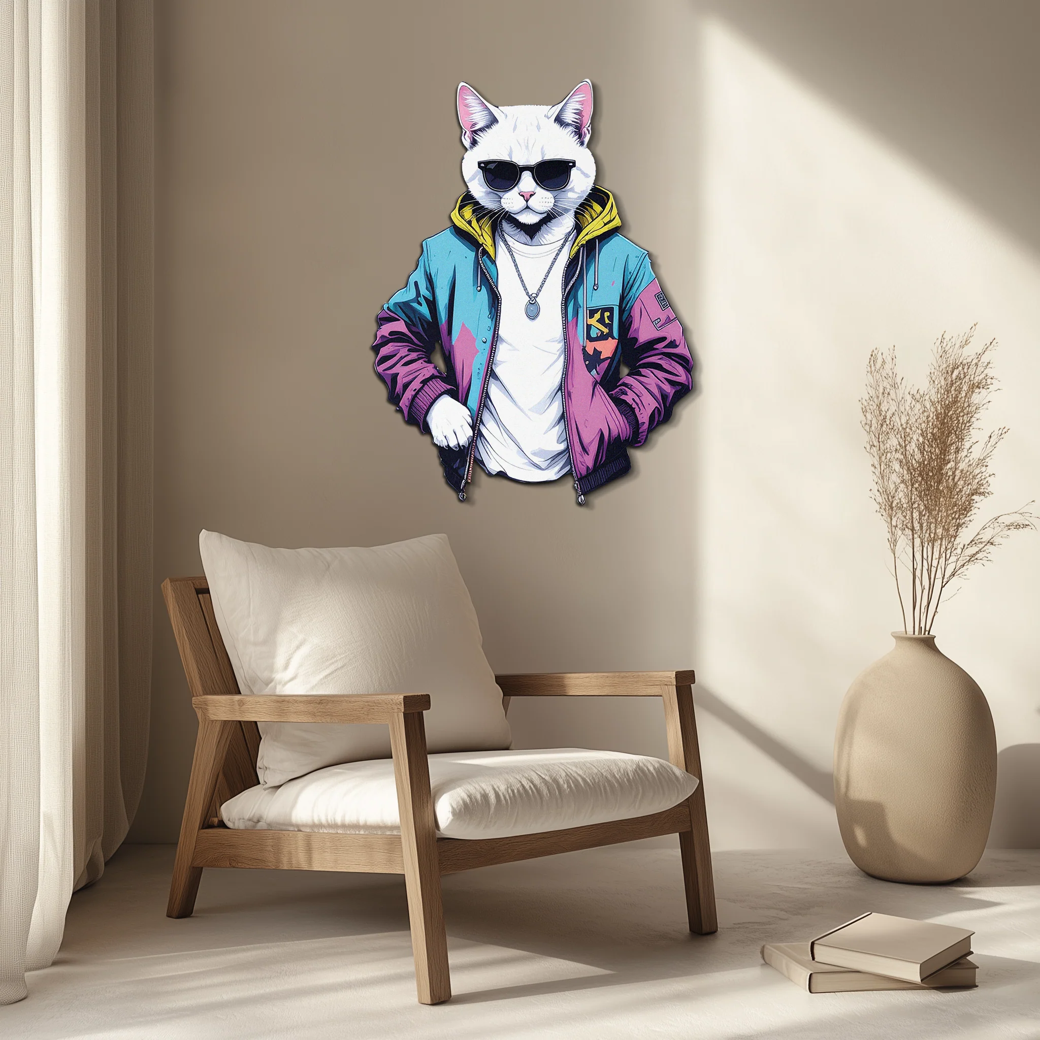 Street Style Cat Metal Wall Art – Cool Urban Decor-KAFUVM028 - Image 3