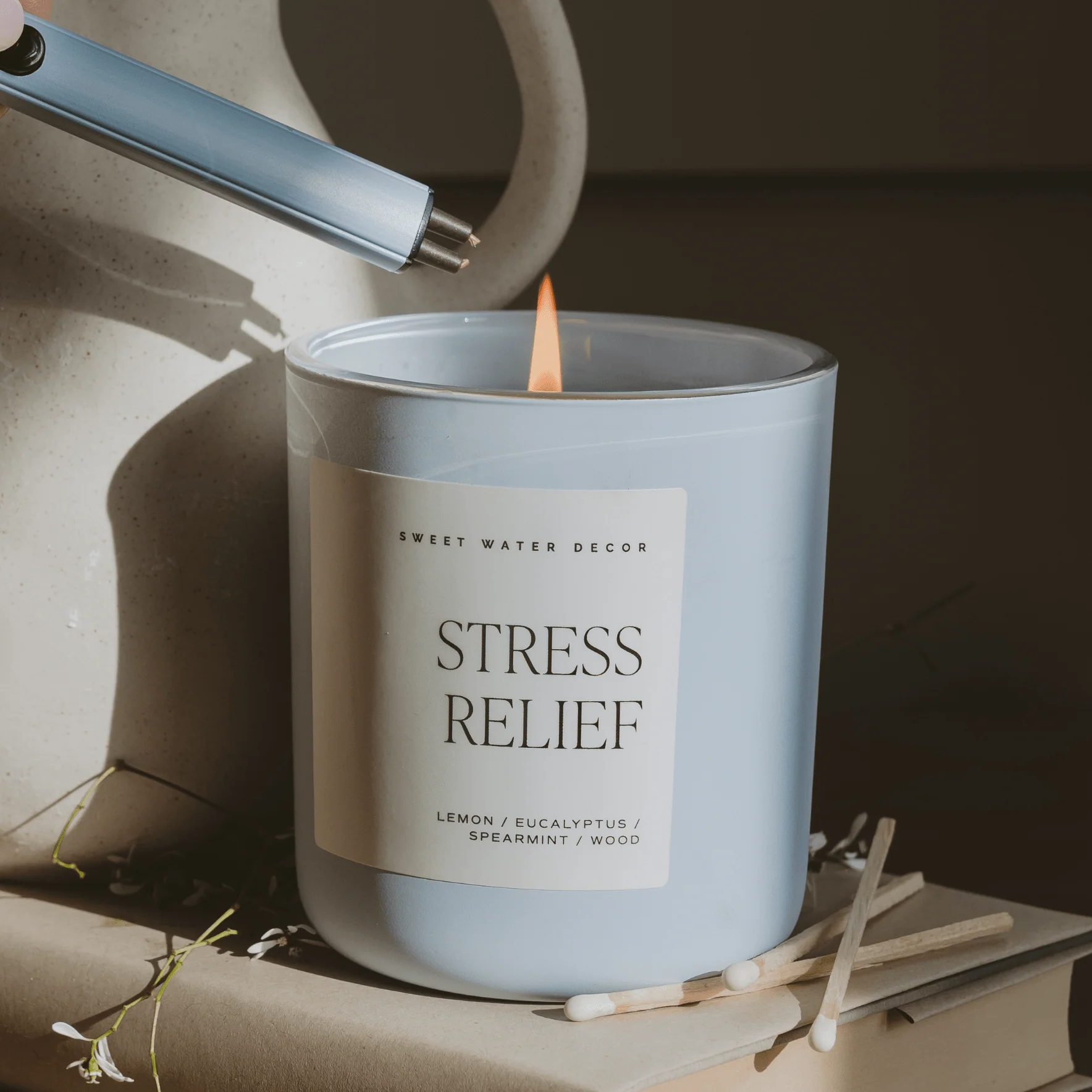 Stress Relief Soy Candle - Blue Matte Jar - 15 oz - Image 2