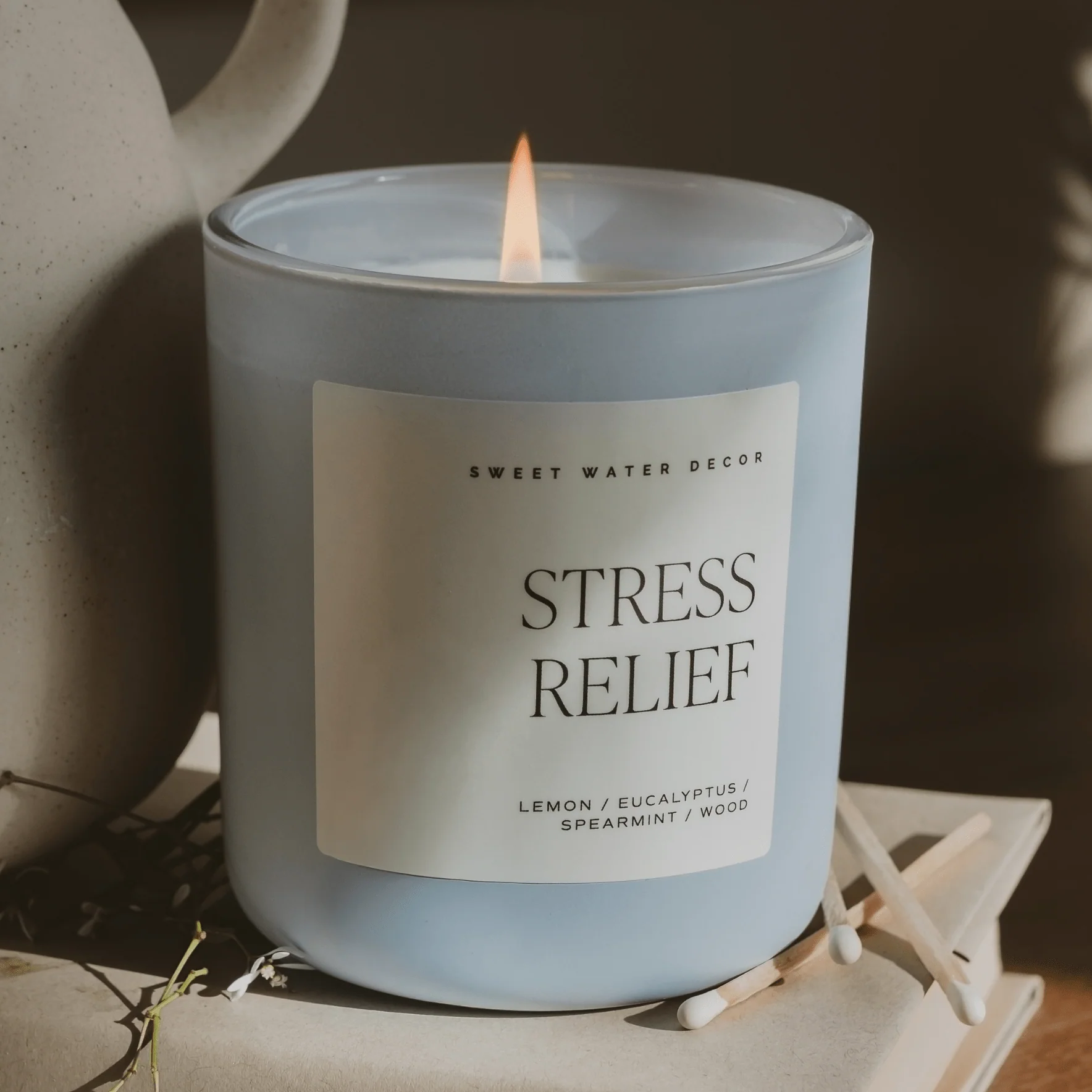 Stress Relief Soy Candle - Blue Matte Jar - 15 oz - Image 3