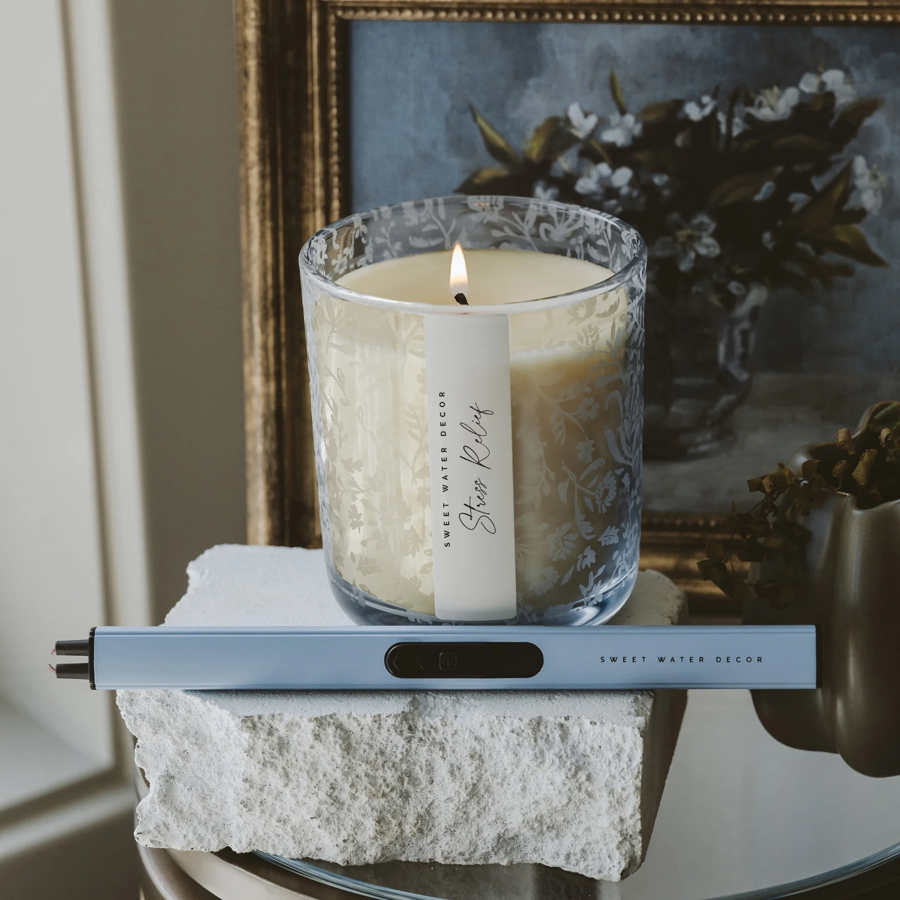 Stress Relief Soy Candle - Blue Tinted Glass Jar - 12 oz - Image 3
