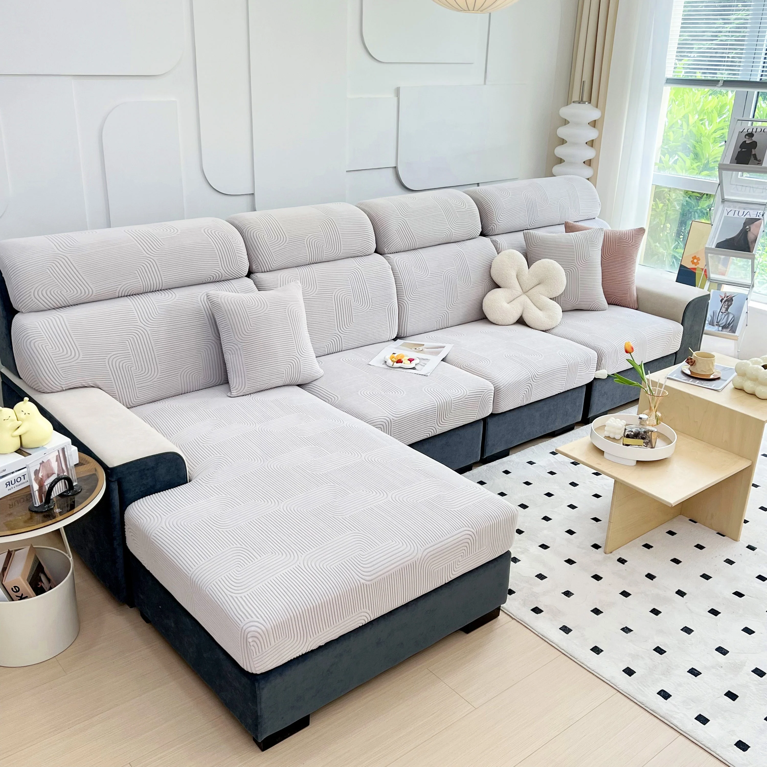 Stretch Couch Cushion Covers, Washable Chaise Lounge Sofa Slipcover, Elastic Furniture Protector for Pets, Kid - Image 104