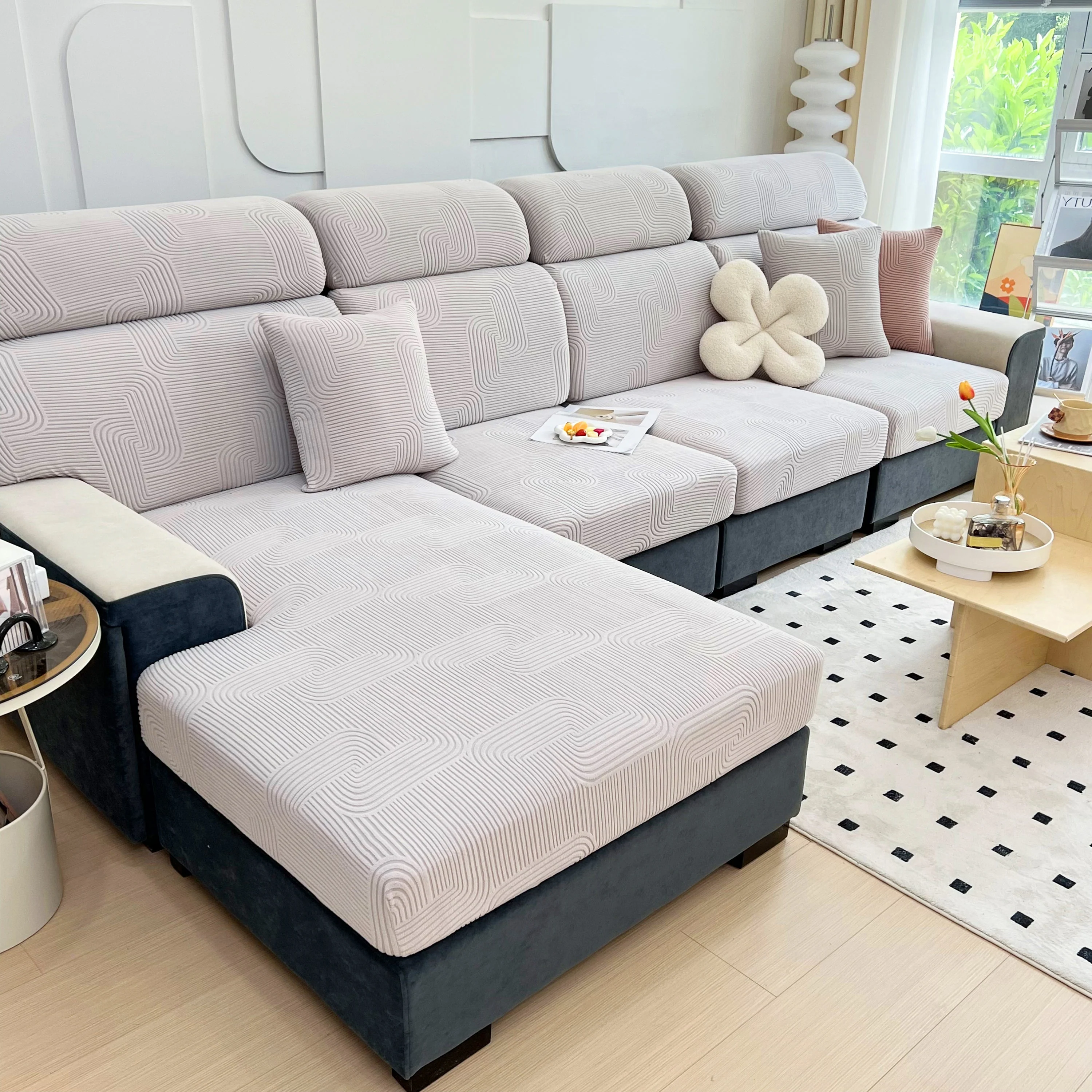 Stretch Couch Cushion Covers, Washable Chaise Lounge Sofa Slipcover, Elastic Furniture Protector for Pets, Kid - Image 105