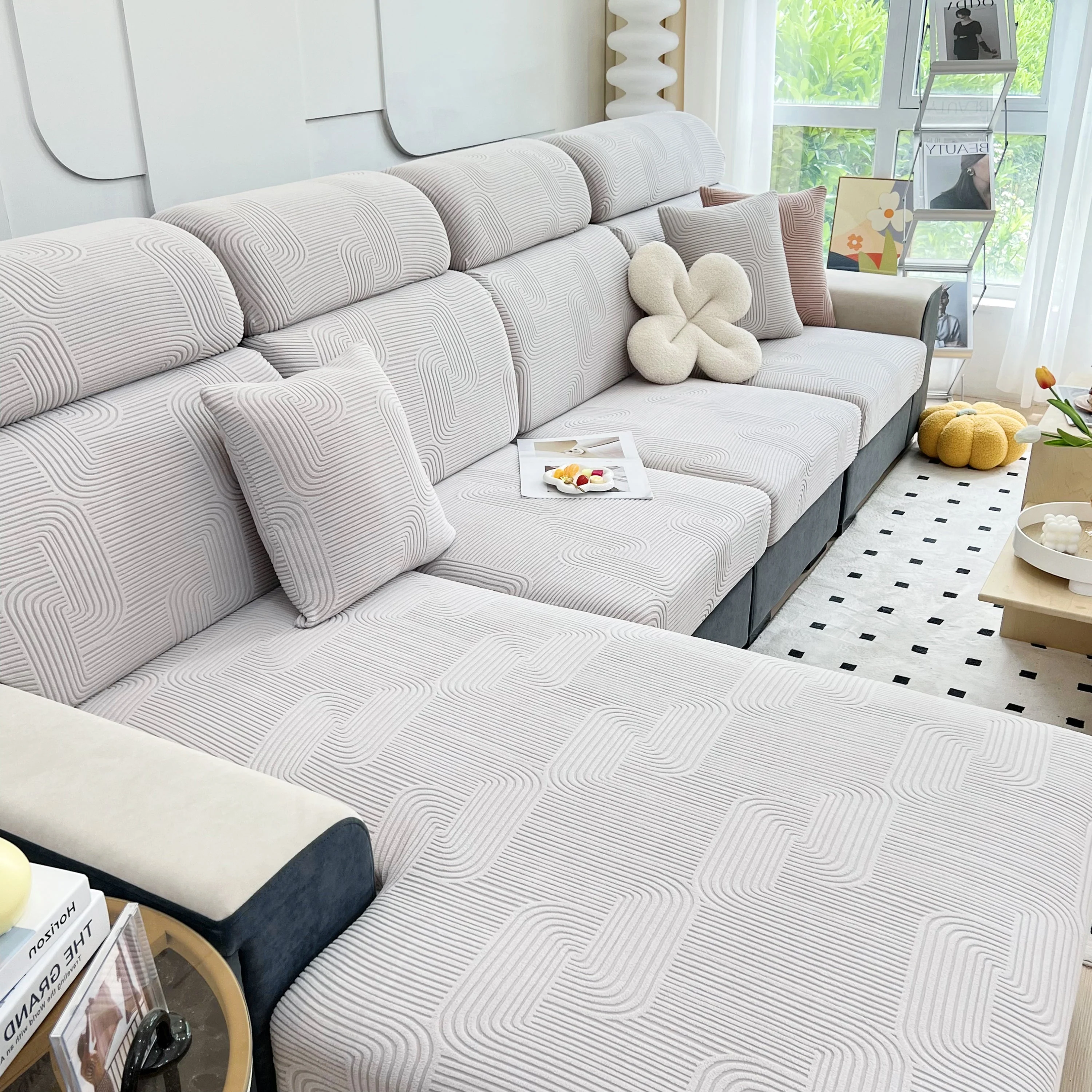 Stretch Couch Cushion Covers, Washable Chaise Lounge Sofa Slipcover, Elastic Furniture Protector for Pets, Kid - Image 106