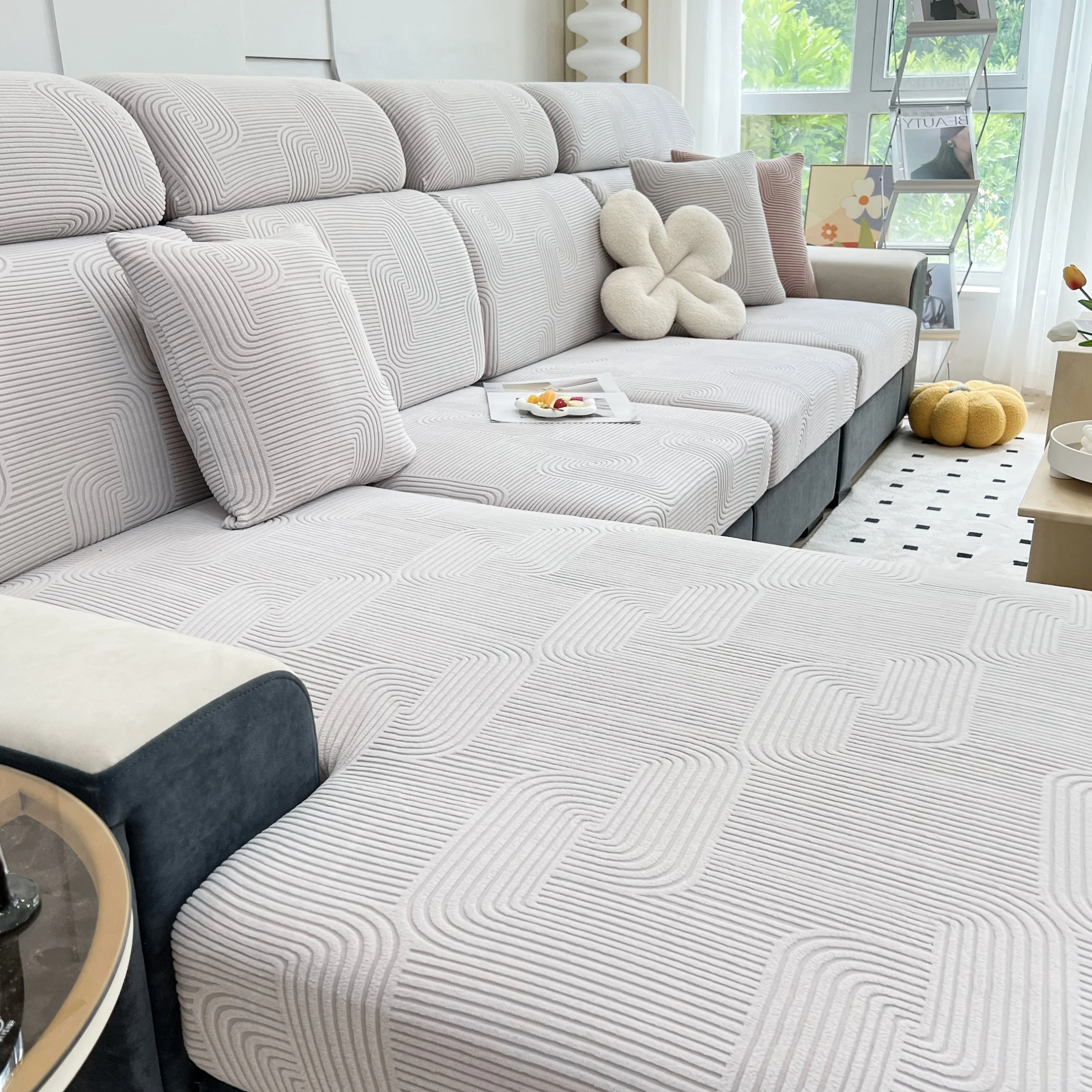 Stretch Couch Cushion Covers, Washable Chaise Lounge Sofa Slipcover, Elastic Furniture Protector for Pets, Kid - Image 108
