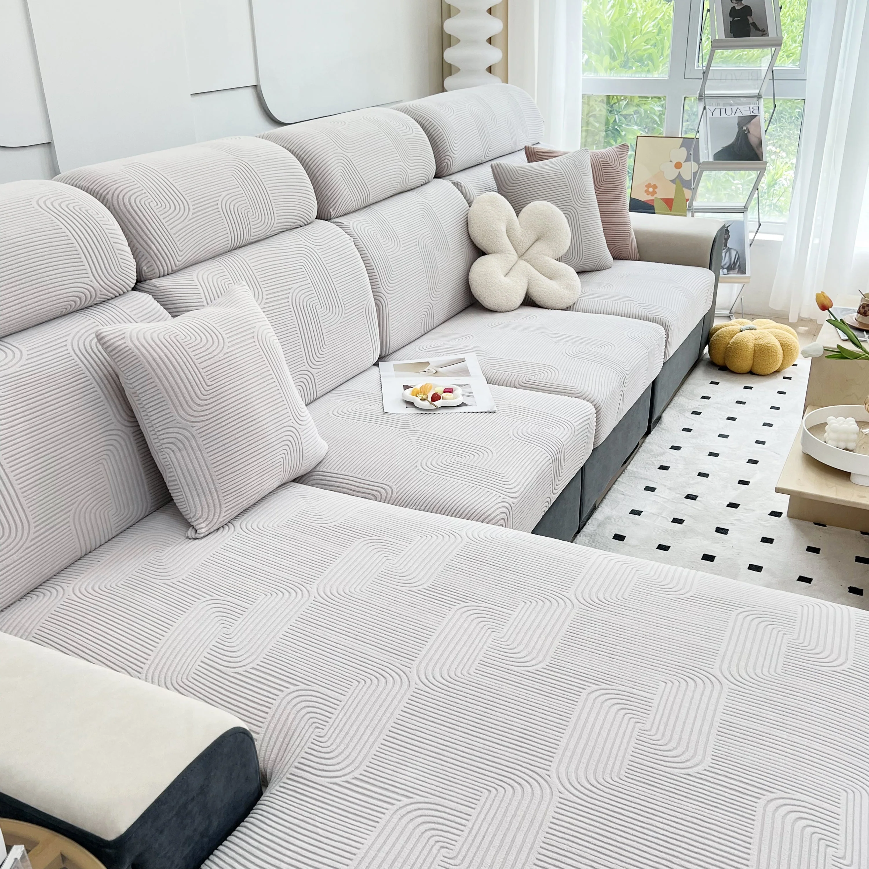 Stretch Couch Cushion Covers, Washable Chaise Lounge Sofa Slipcover, Elastic Furniture Protector for Pets, Kid - Image 109