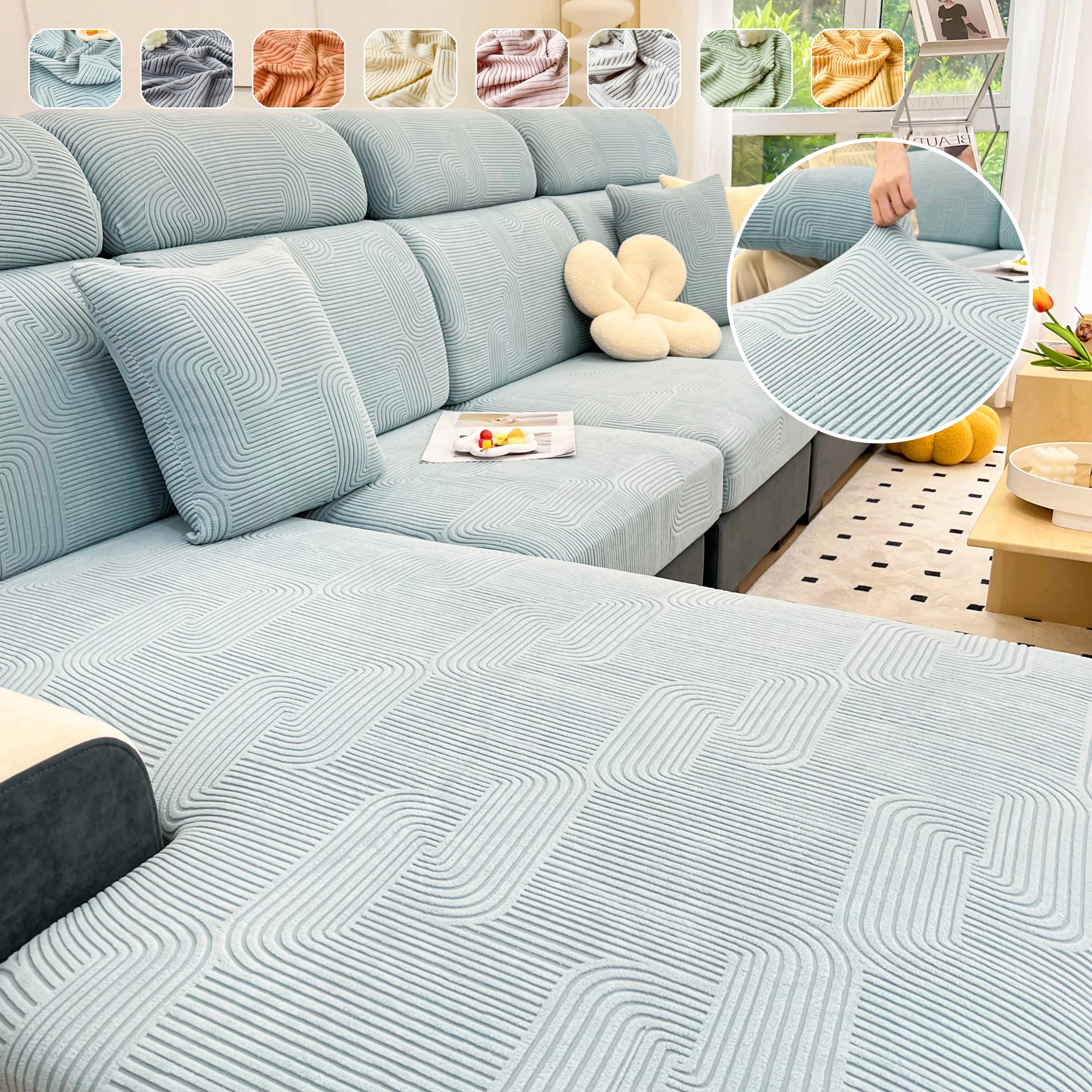 Stretch Couch Cushion Covers, Washable Chaise Lounge Sofa Slipcover, Elastic Furniture Protector for Pets, Kid - Image 11