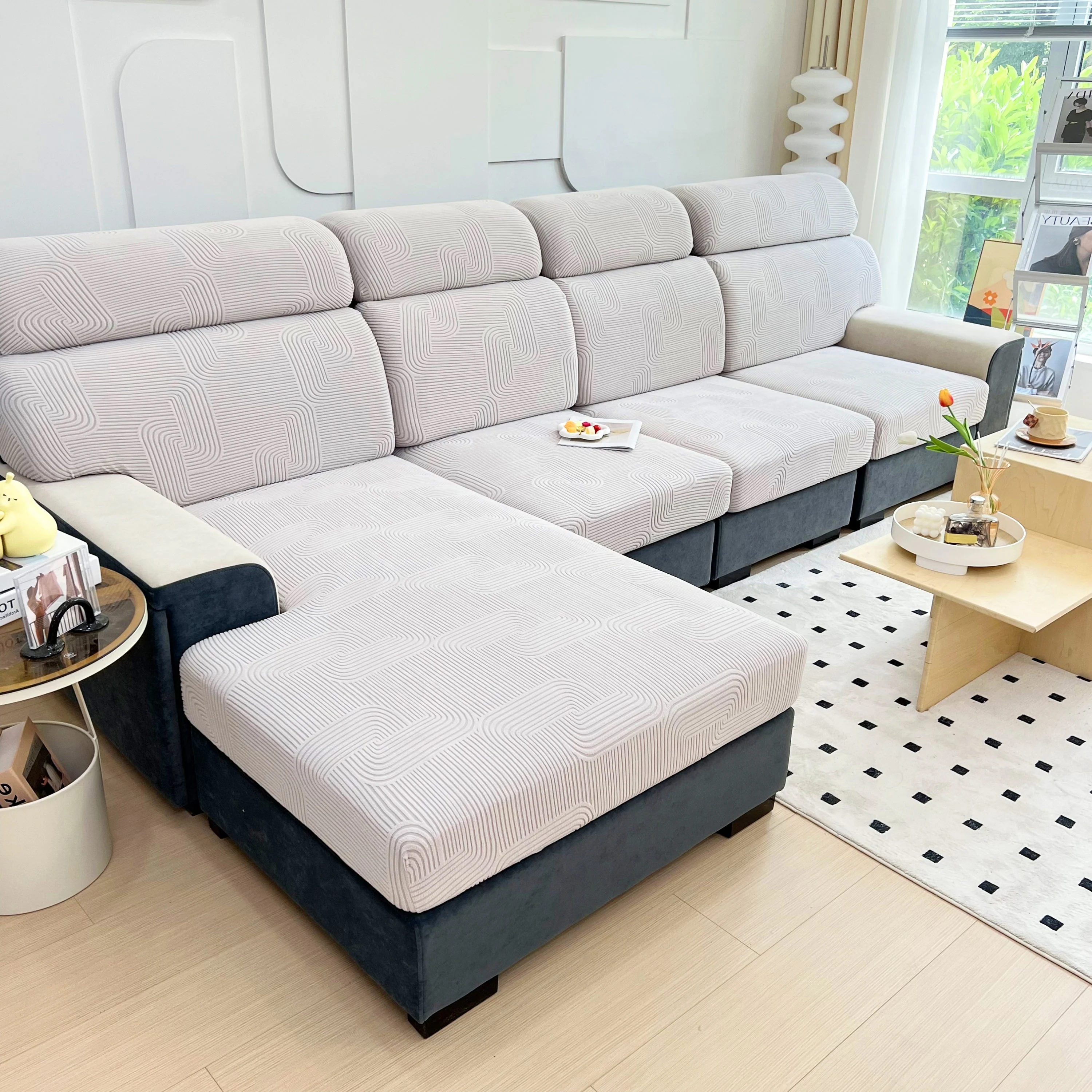 Stretch Couch Cushion Covers, Washable Chaise Lounge Sofa Slipcover, Elastic Furniture Protector for Pets, Kid - Image 113