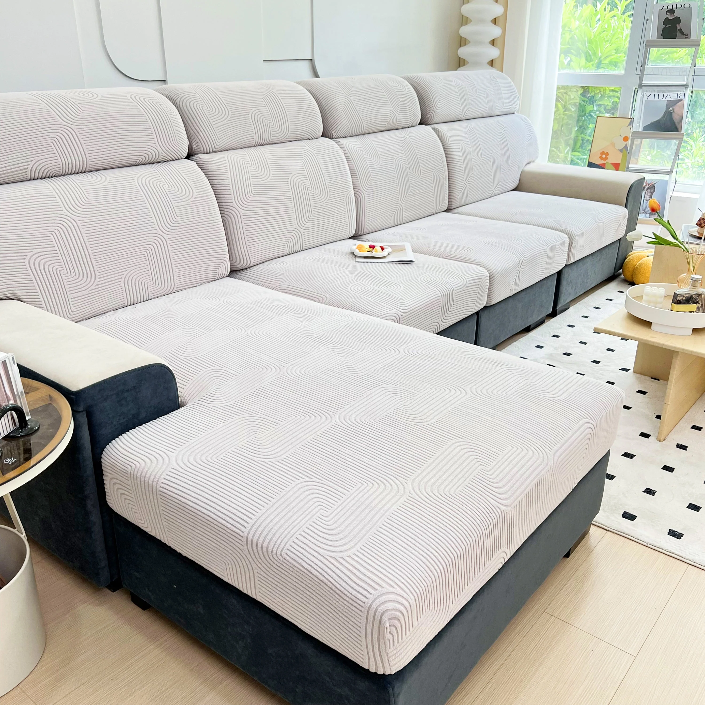 Stretch Couch Cushion Covers, Washable Chaise Lounge Sofa Slipcover, Elastic Furniture Protector for Pets, Kid - Image 114