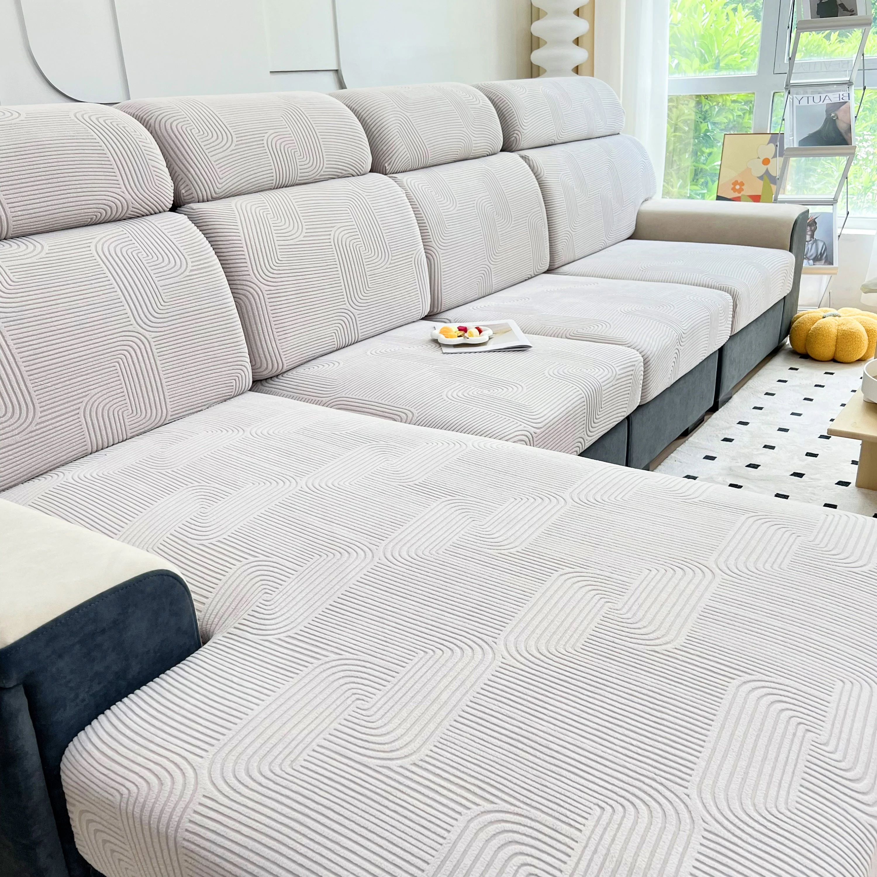Stretch Couch Cushion Covers, Washable Chaise Lounge Sofa Slipcover, Elastic Furniture Protector for Pets, Kid - Image 117