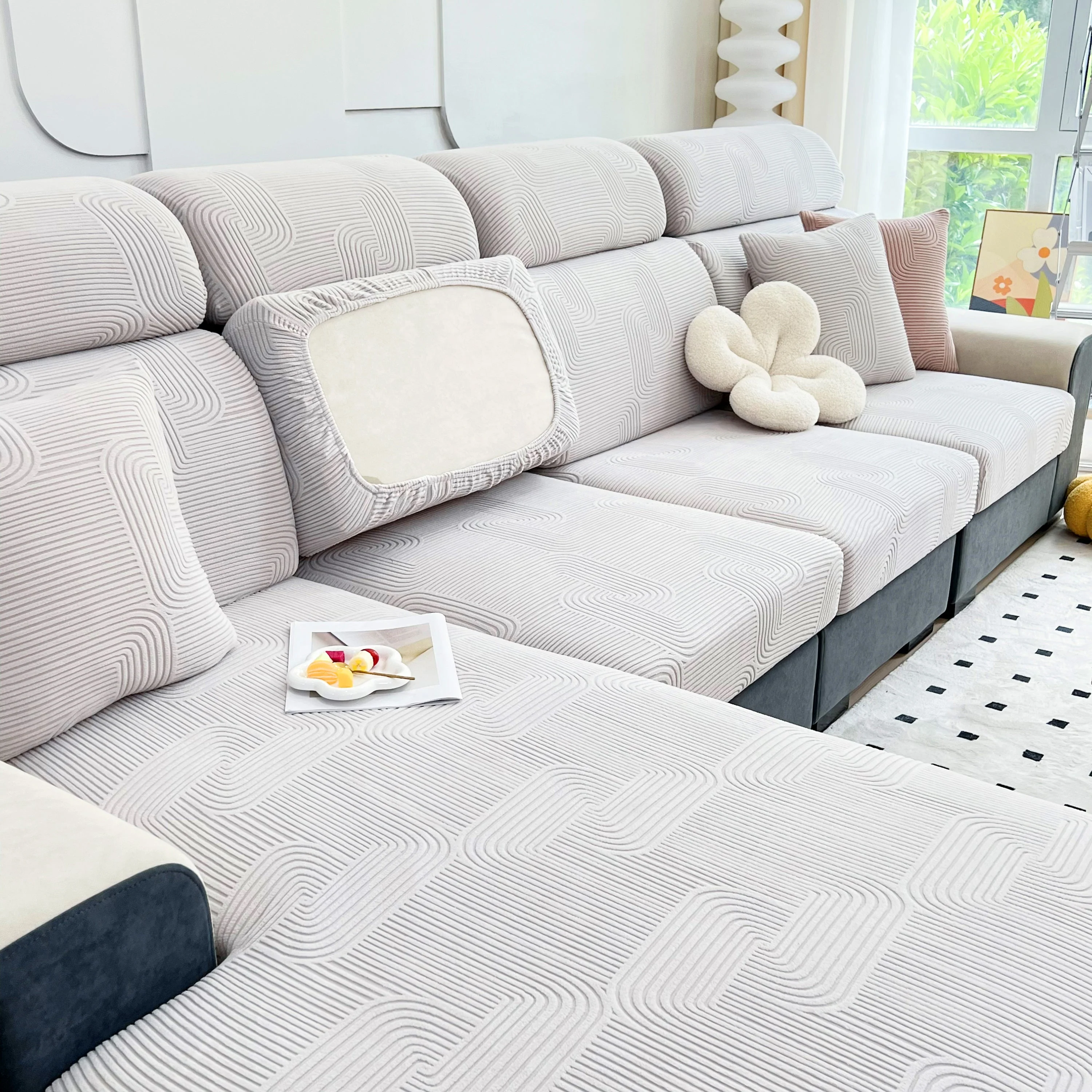 Stretch Couch Cushion Covers, Washable Chaise Lounge Sofa Slipcover, Elastic Furniture Protector for Pets, Kid - Image 118