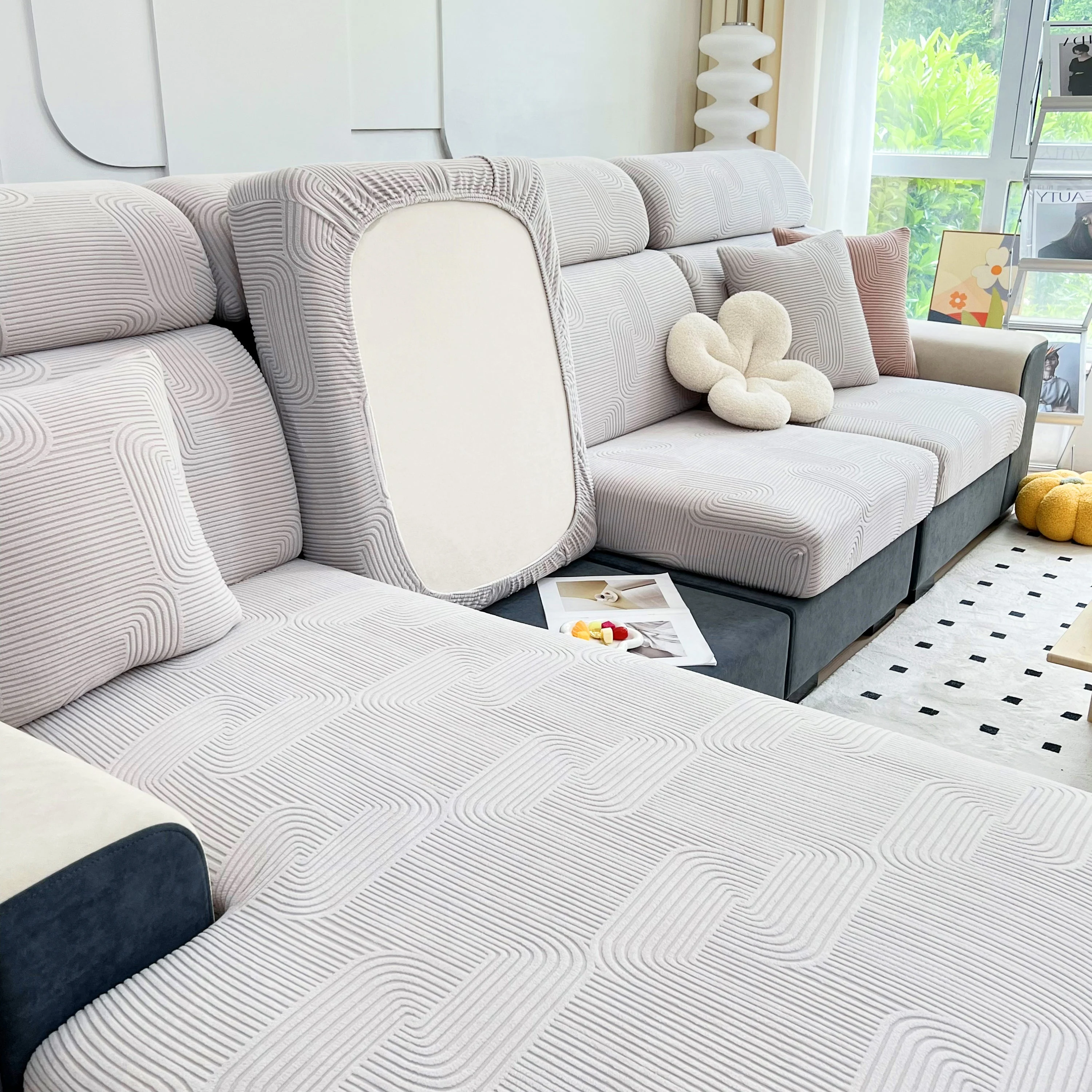 Stretch Couch Cushion Covers, Washable Chaise Lounge Sofa Slipcover, Elastic Furniture Protector for Pets, Kid - Image 119