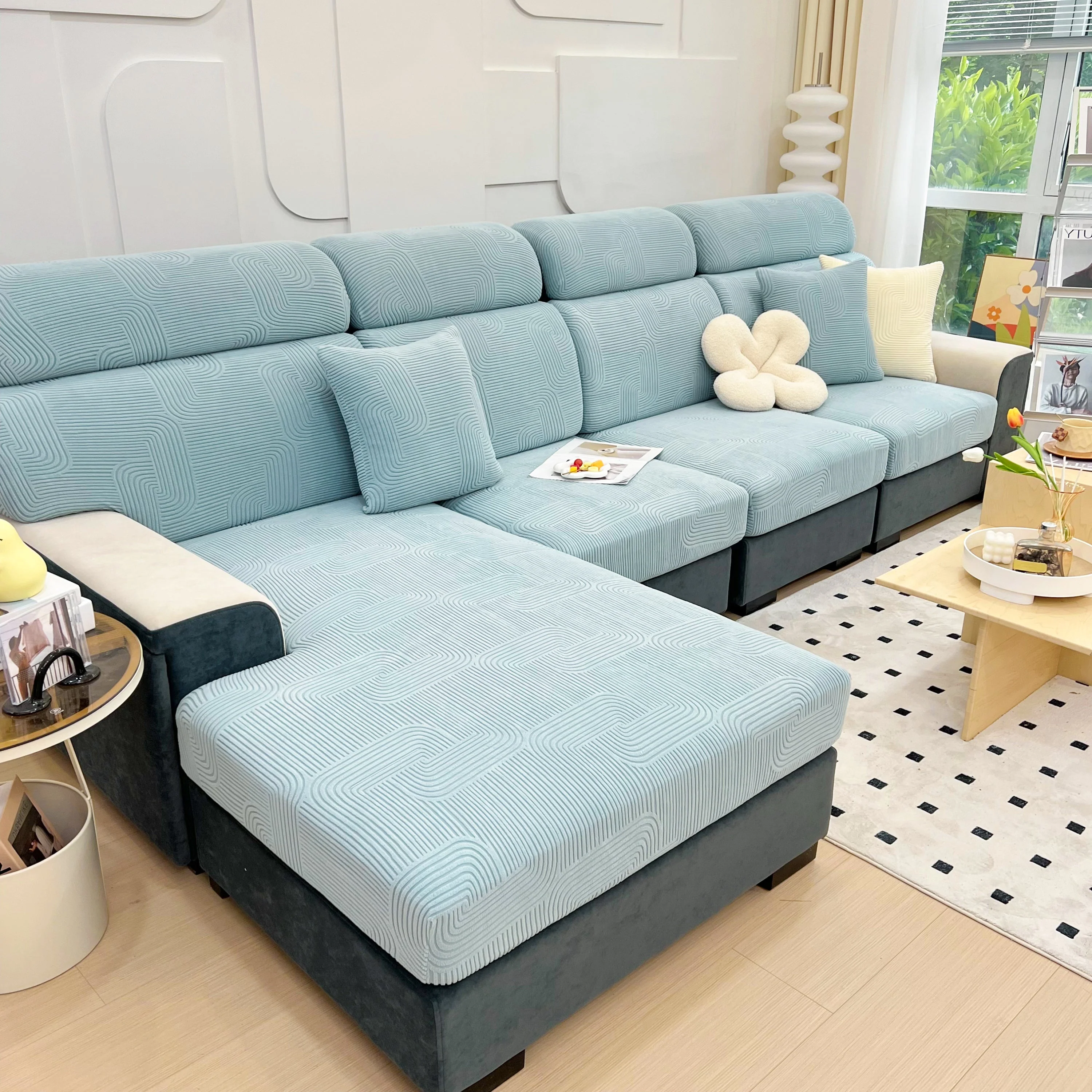 Stretch Couch Cushion Covers, Washable Chaise Lounge Sofa Slipcover, Elastic Furniture Protector for Pets, Kid - Image 12
