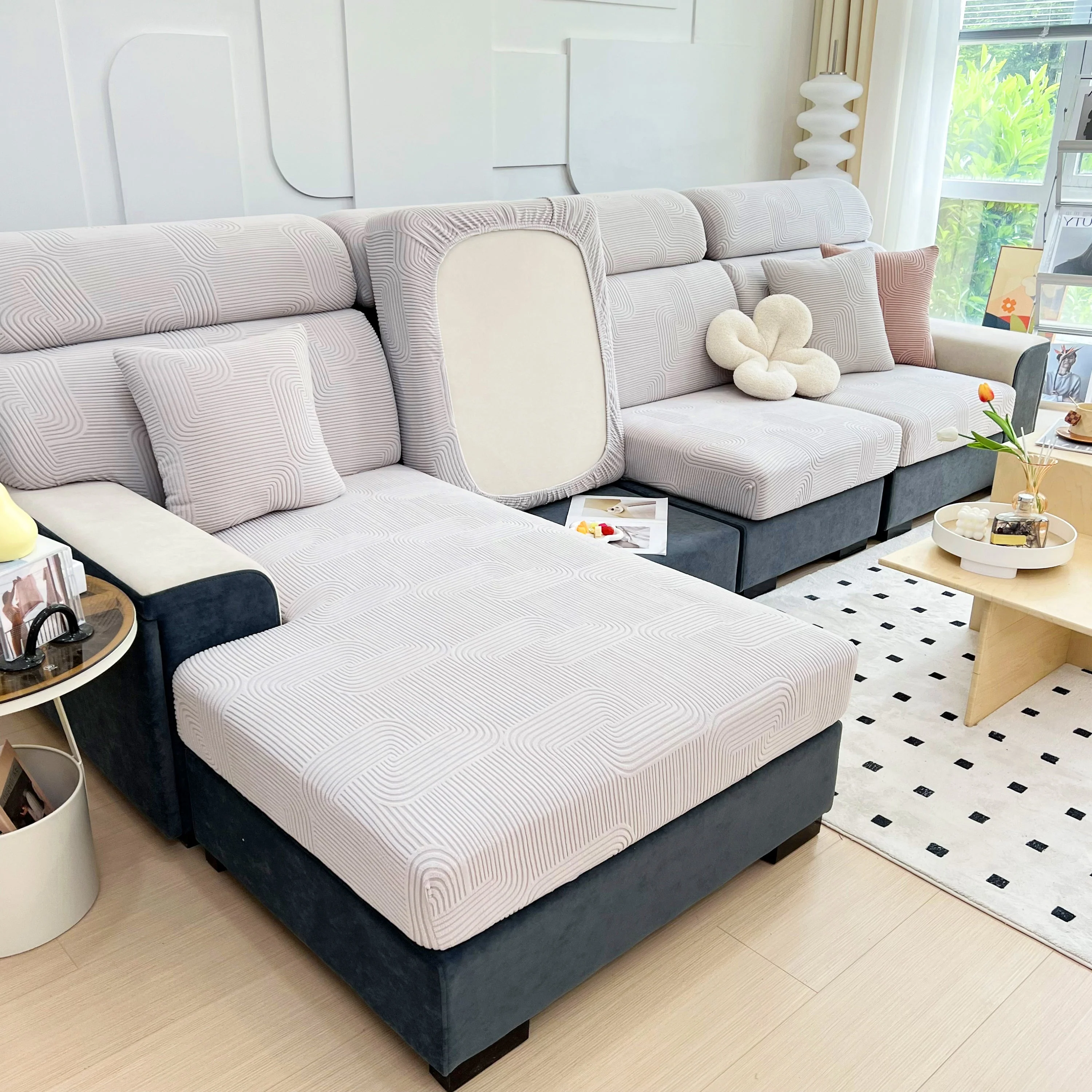 Stretch Couch Cushion Covers, Washable Chaise Lounge Sofa Slipcover, Elastic Furniture Protector for Pets, Kid - Image 120