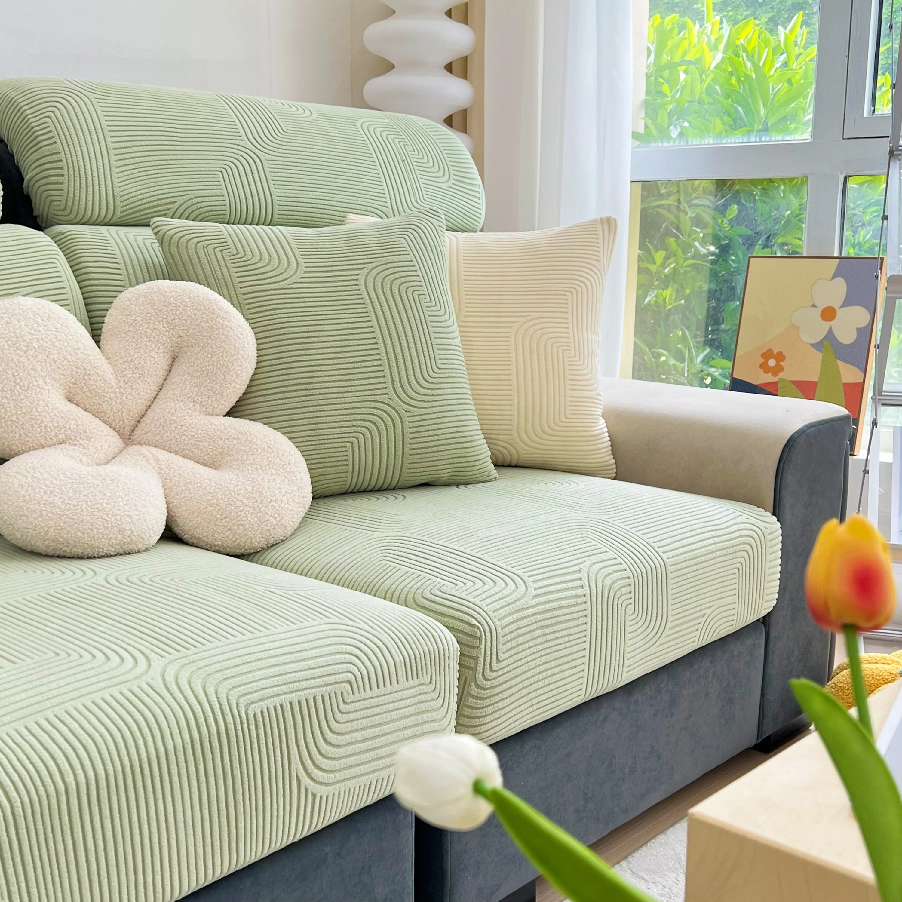 Stretch Couch Cushion Covers, Washable Chaise Lounge Sofa Slipcover, Elastic Furniture Protector for Pets, Kid - Image 125