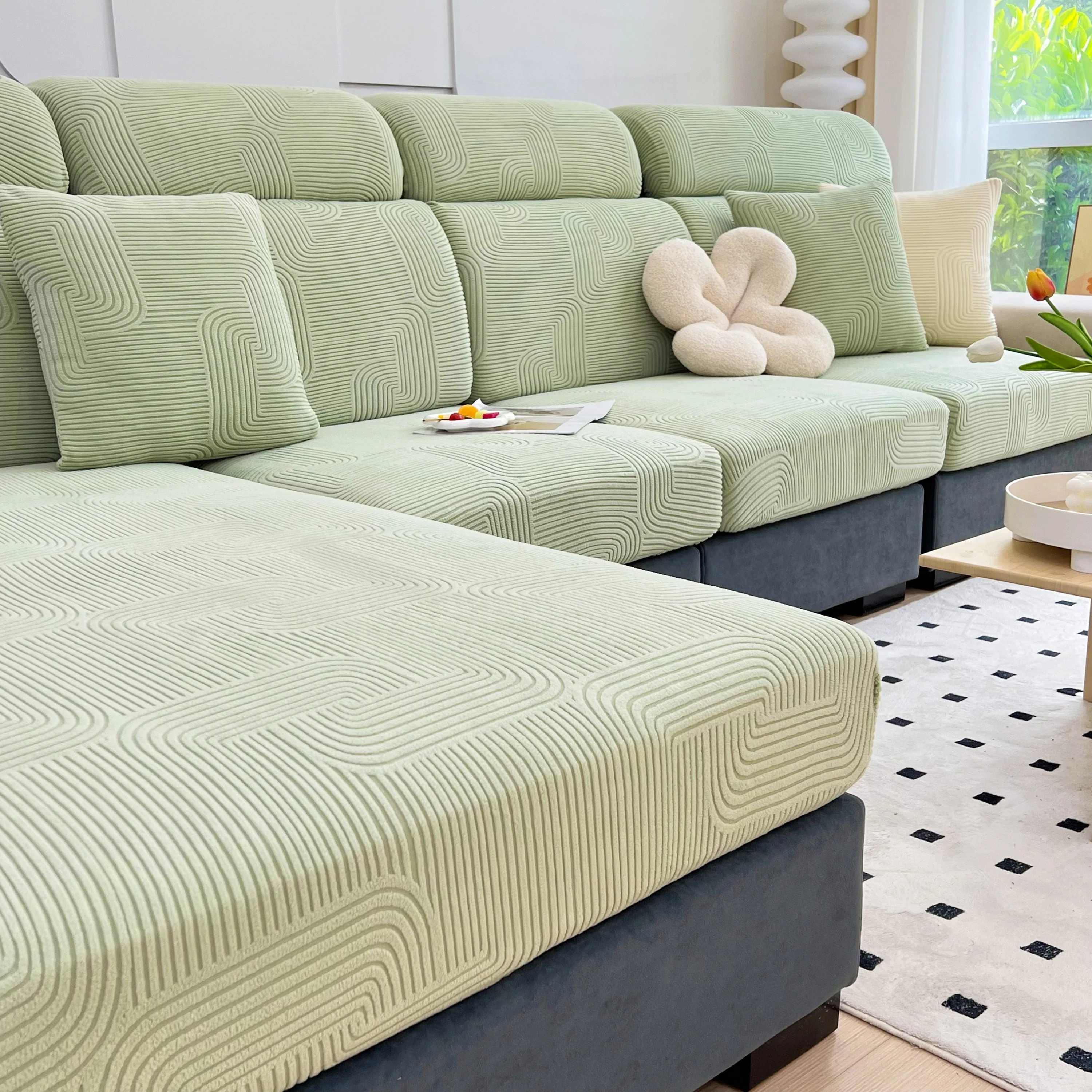 Stretch Couch Cushion Covers, Washable Chaise Lounge Sofa Slipcover, Elastic Furniture Protector for Pets, Kid - Image 127