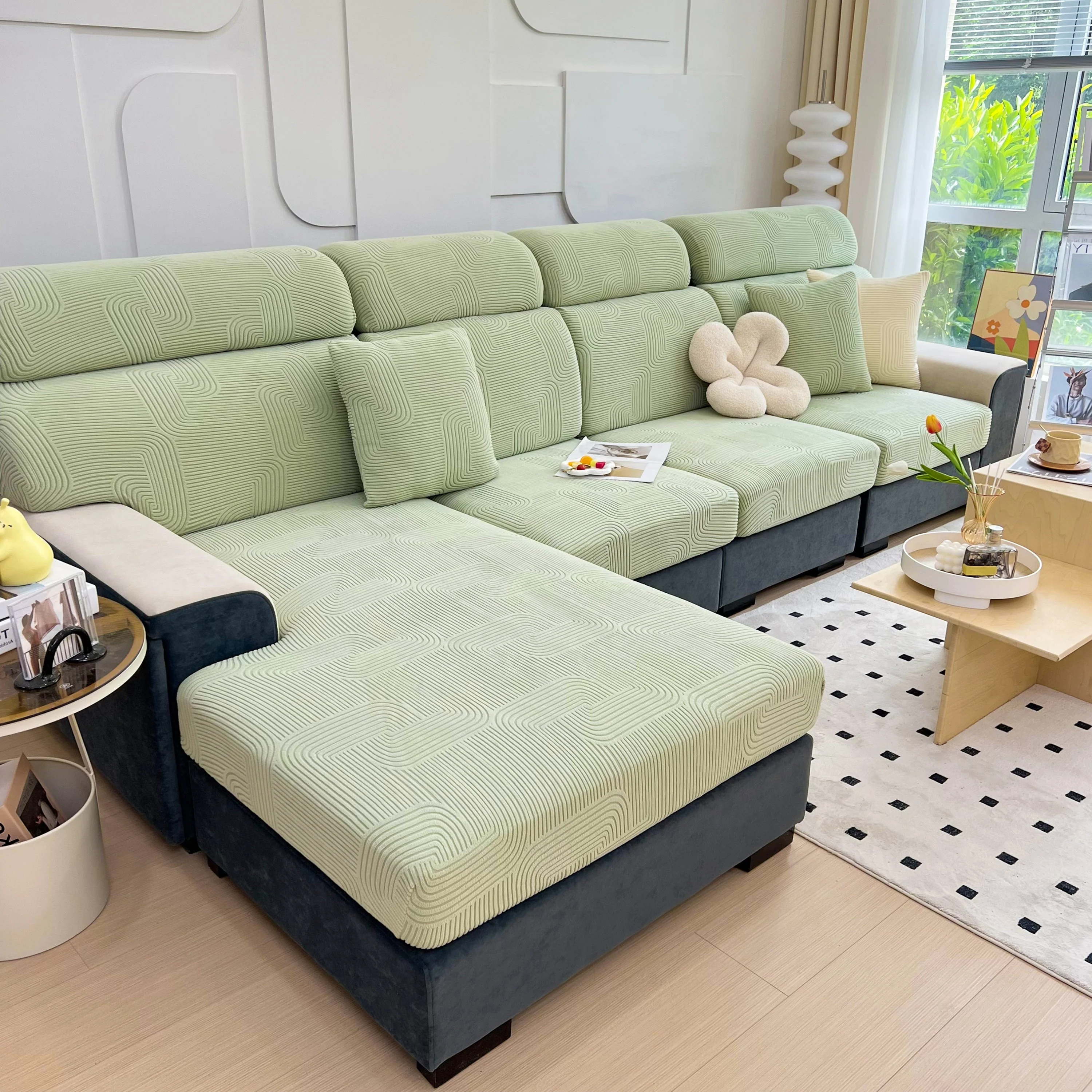 Stretch Couch Cushion Covers, Washable Chaise Lounge Sofa Slipcover, Elastic Furniture Protector for Pets, Kid - Image 129