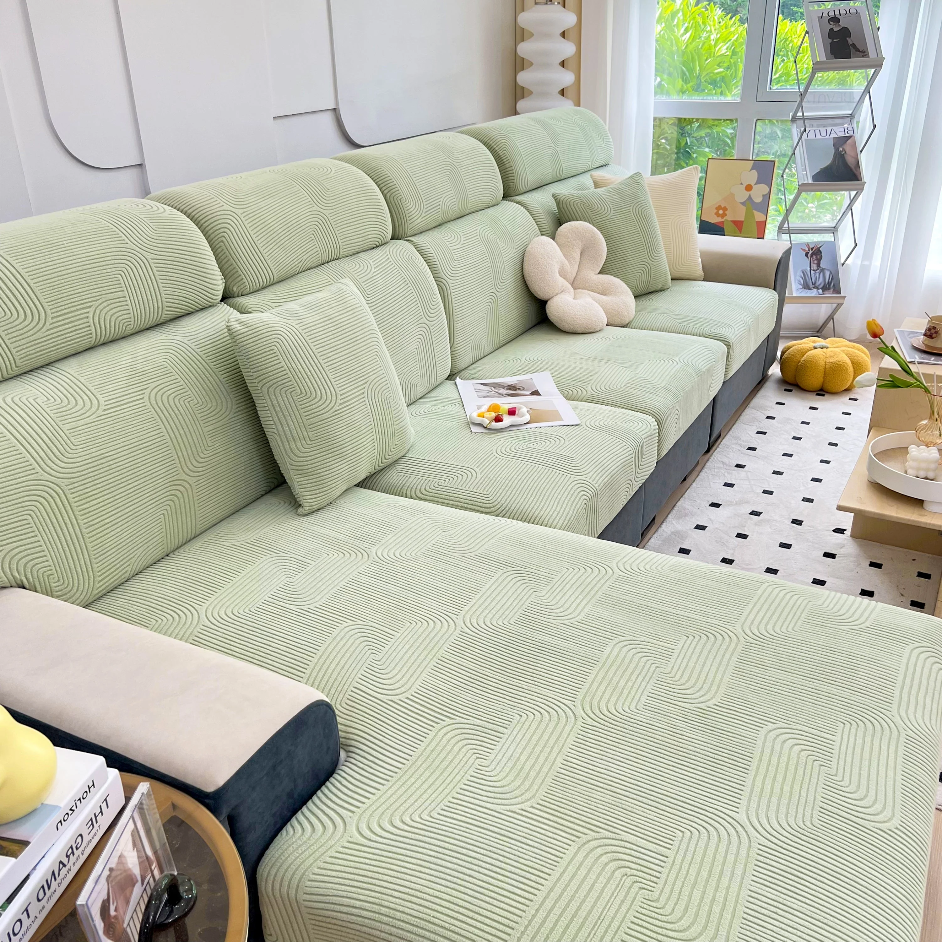 Stretch Couch Cushion Covers, Washable Chaise Lounge Sofa Slipcover, Elastic Furniture Protector for Pets, Kid - Image 130