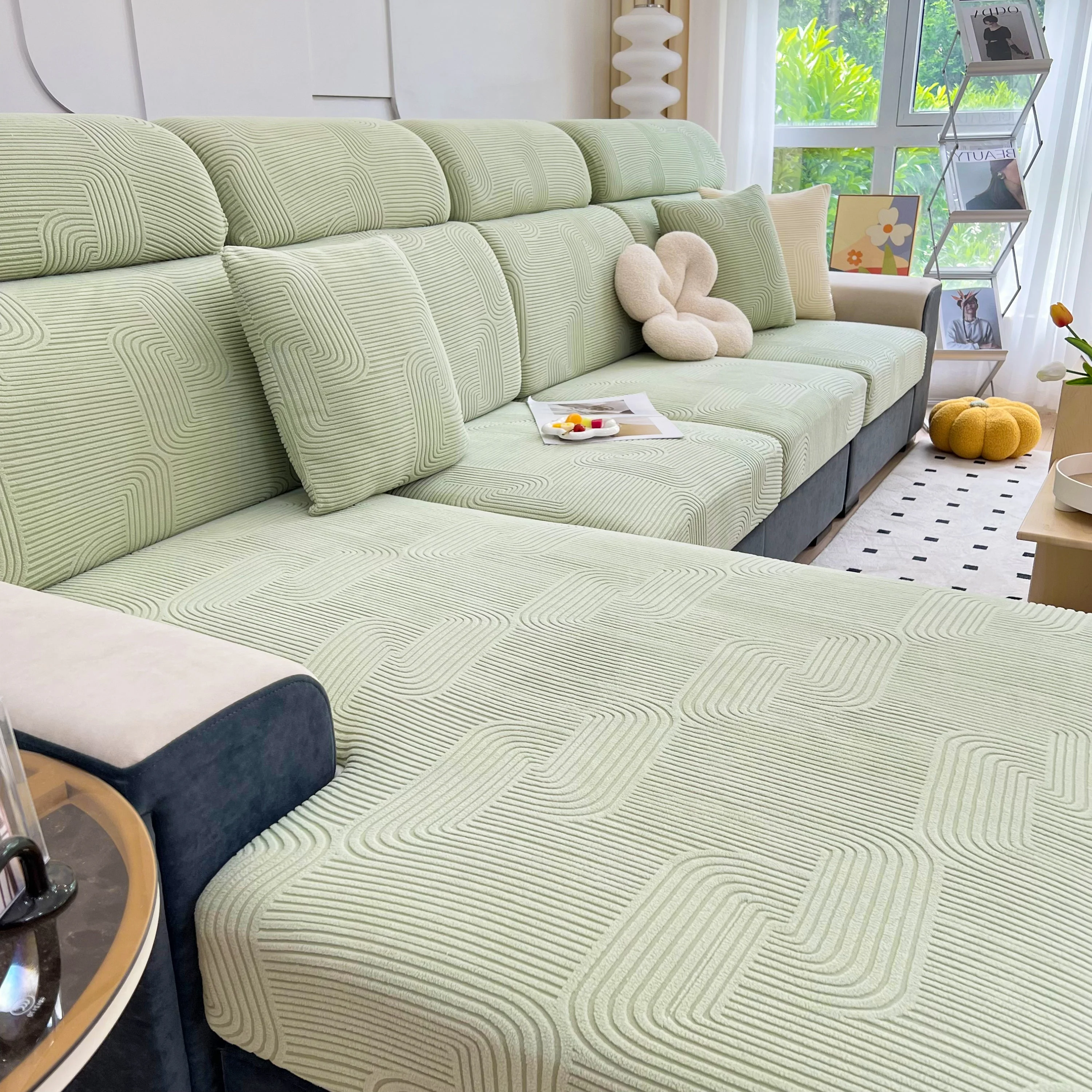 Stretch Couch Cushion Covers, Washable Chaise Lounge Sofa Slipcover, Elastic Furniture Protector for Pets, Kid - Image 132